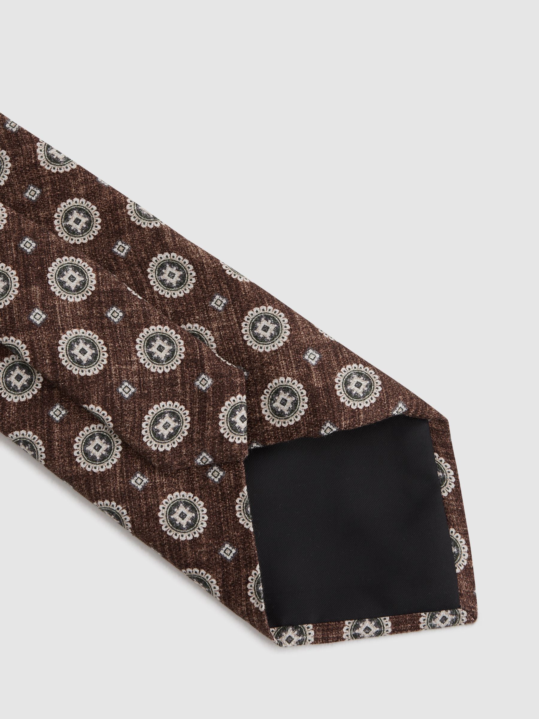 Medallion Printed Silk Tie in Tobacco Melange - Image 4 of 5