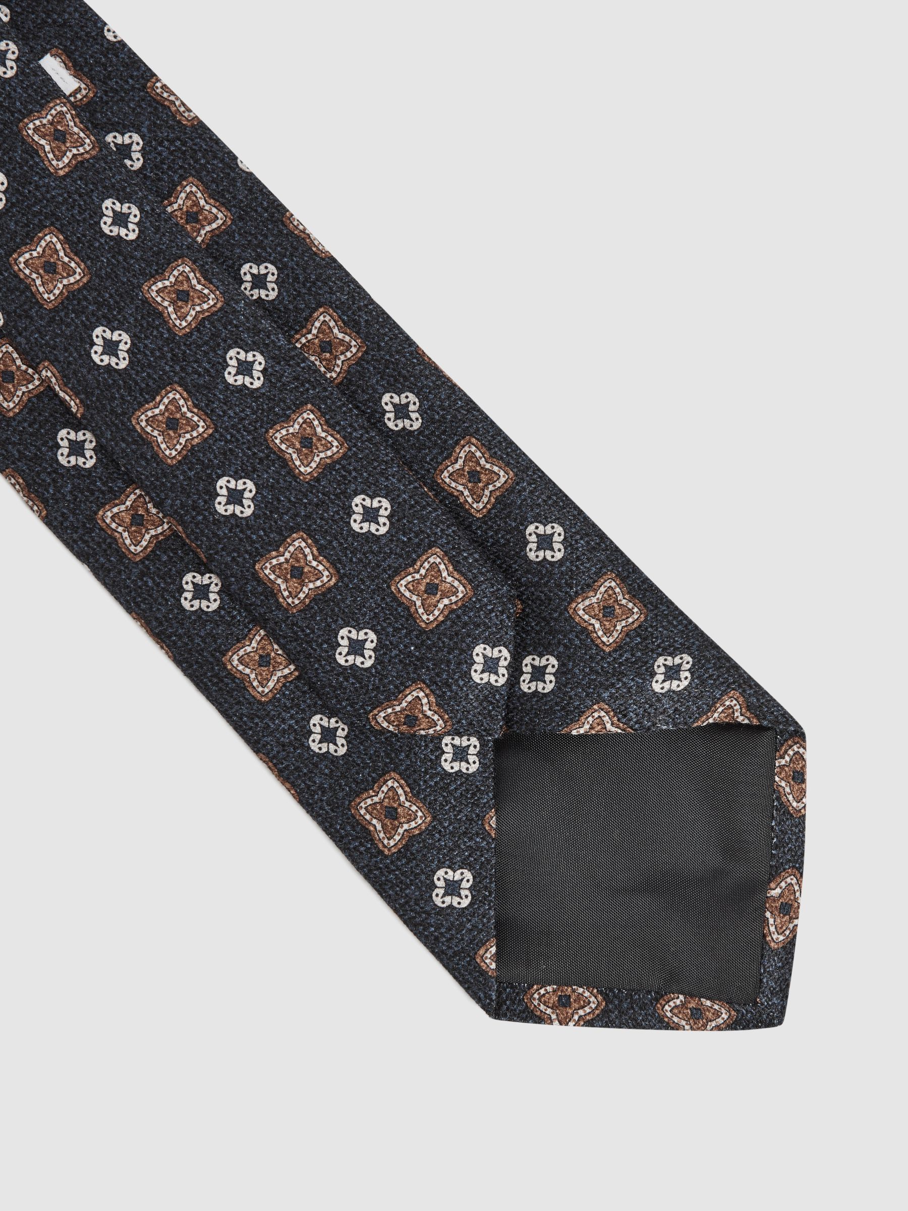 Medallion Printed Silk Tie in Indigo - Image 1 of 4