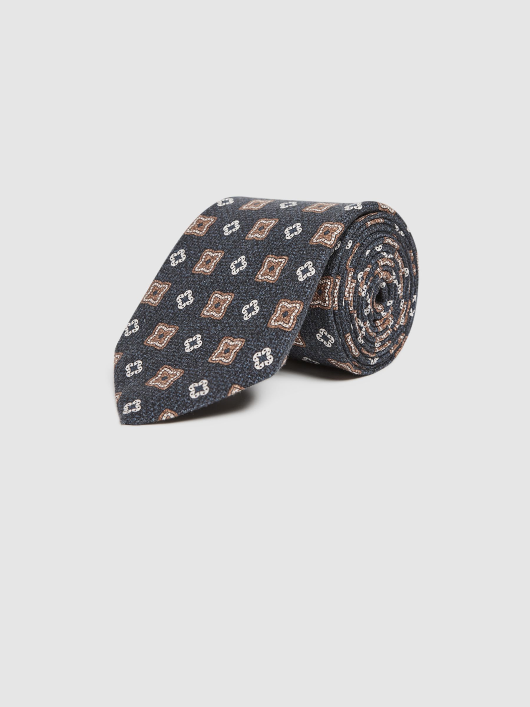 Medallion Printed Silk Tie in Indigo - Image 2 of 4