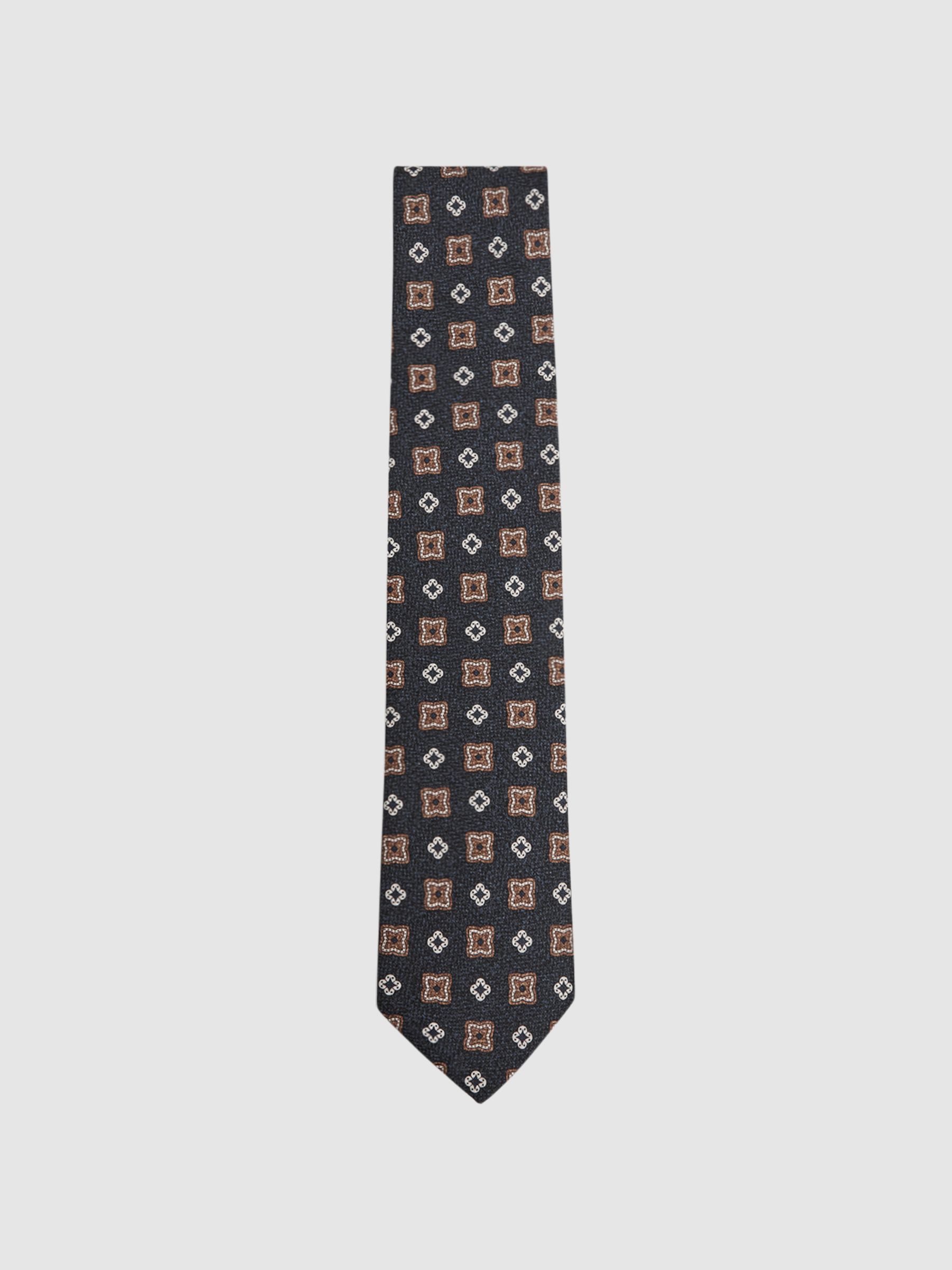 Medallion Printed Silk Tie in Indigo - Image 4 of 4