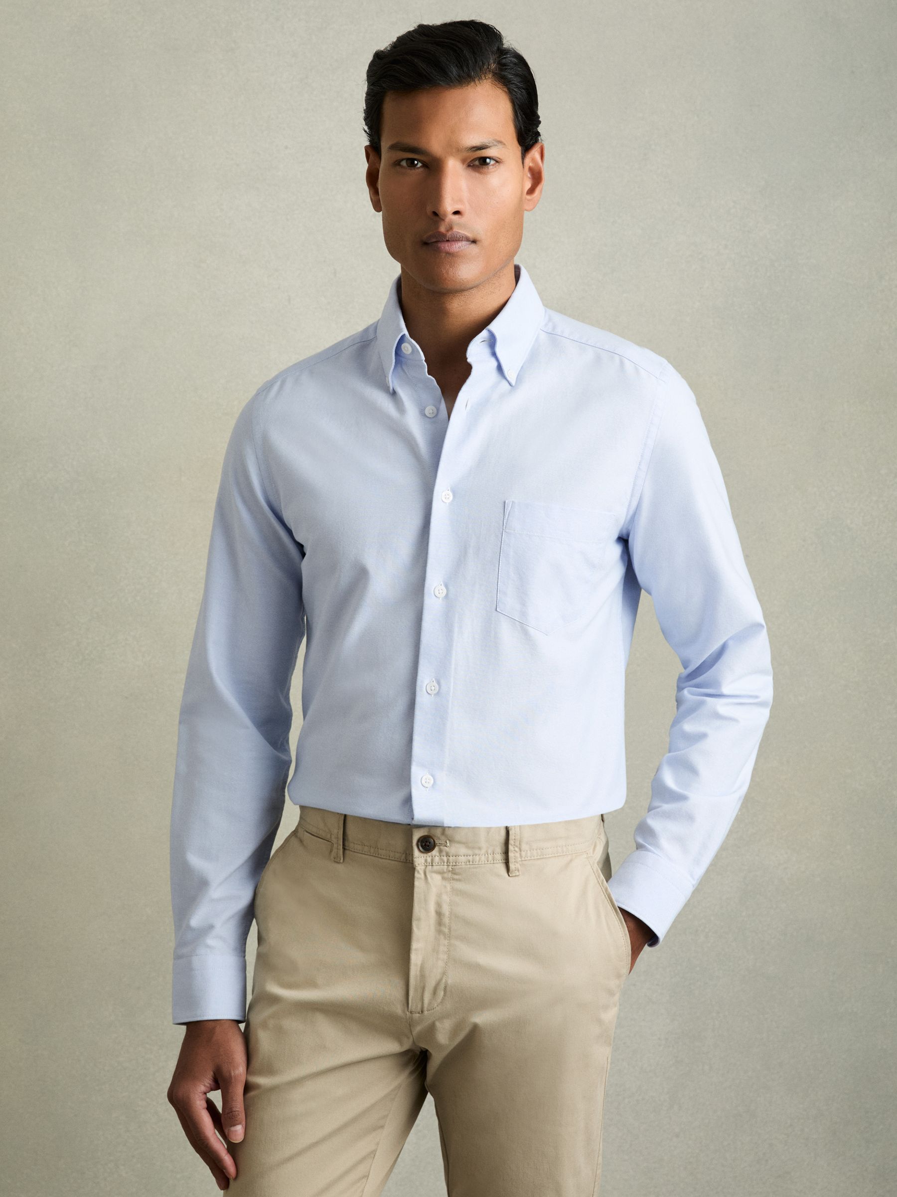 Slim-Fit Button-Down Collar Cotton Oxford Shirt in Soft Blue - Image 3 of 8