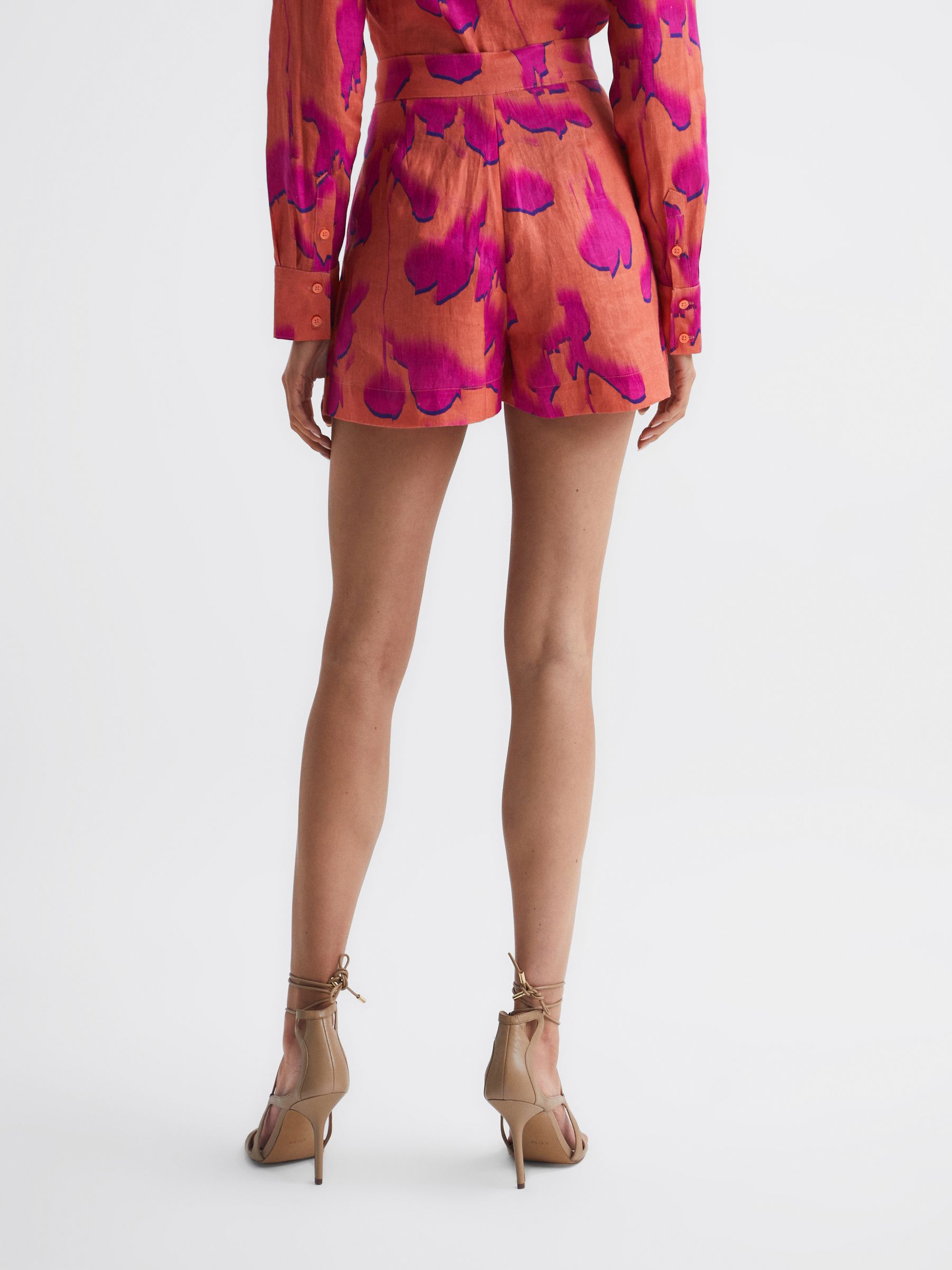 Linen Printed Shorts in Orange - Image 5 of 5