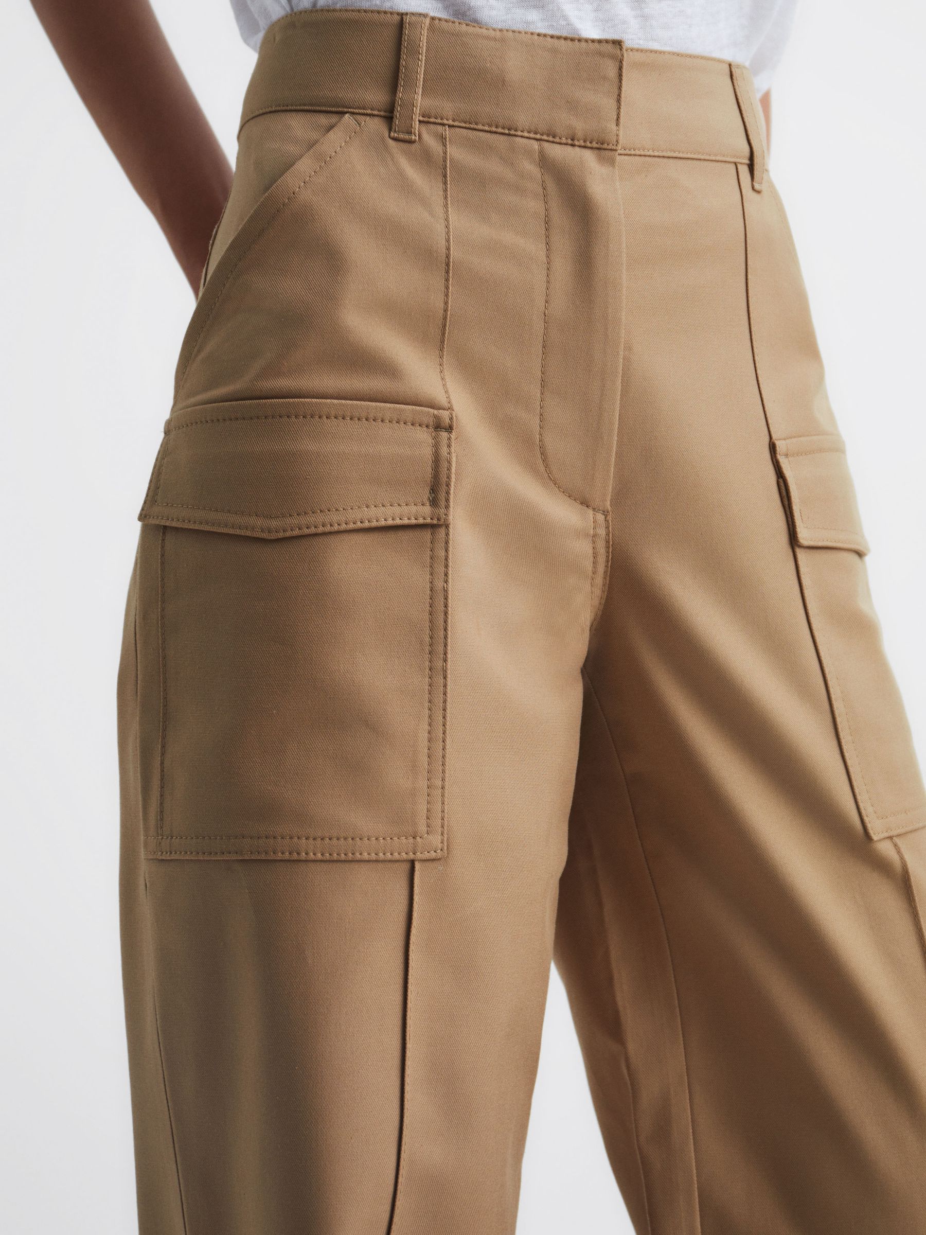 Wide Leg Combat Trousers in Camel - Image 4 of 7