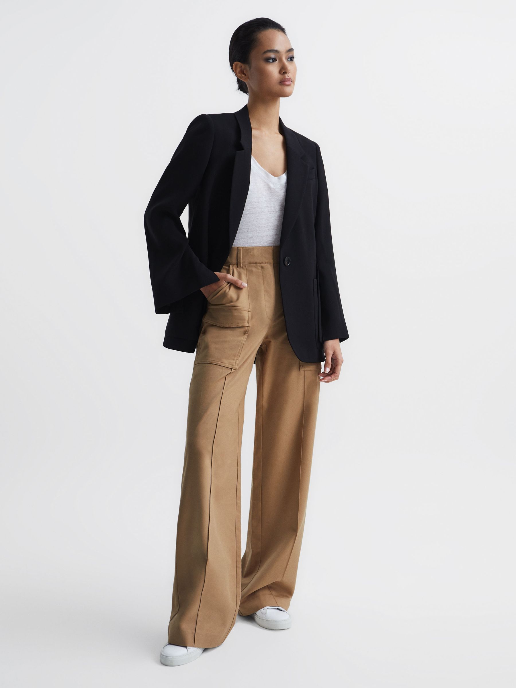 Wide Leg Combat Trousers in Camel - Image 7 of 7