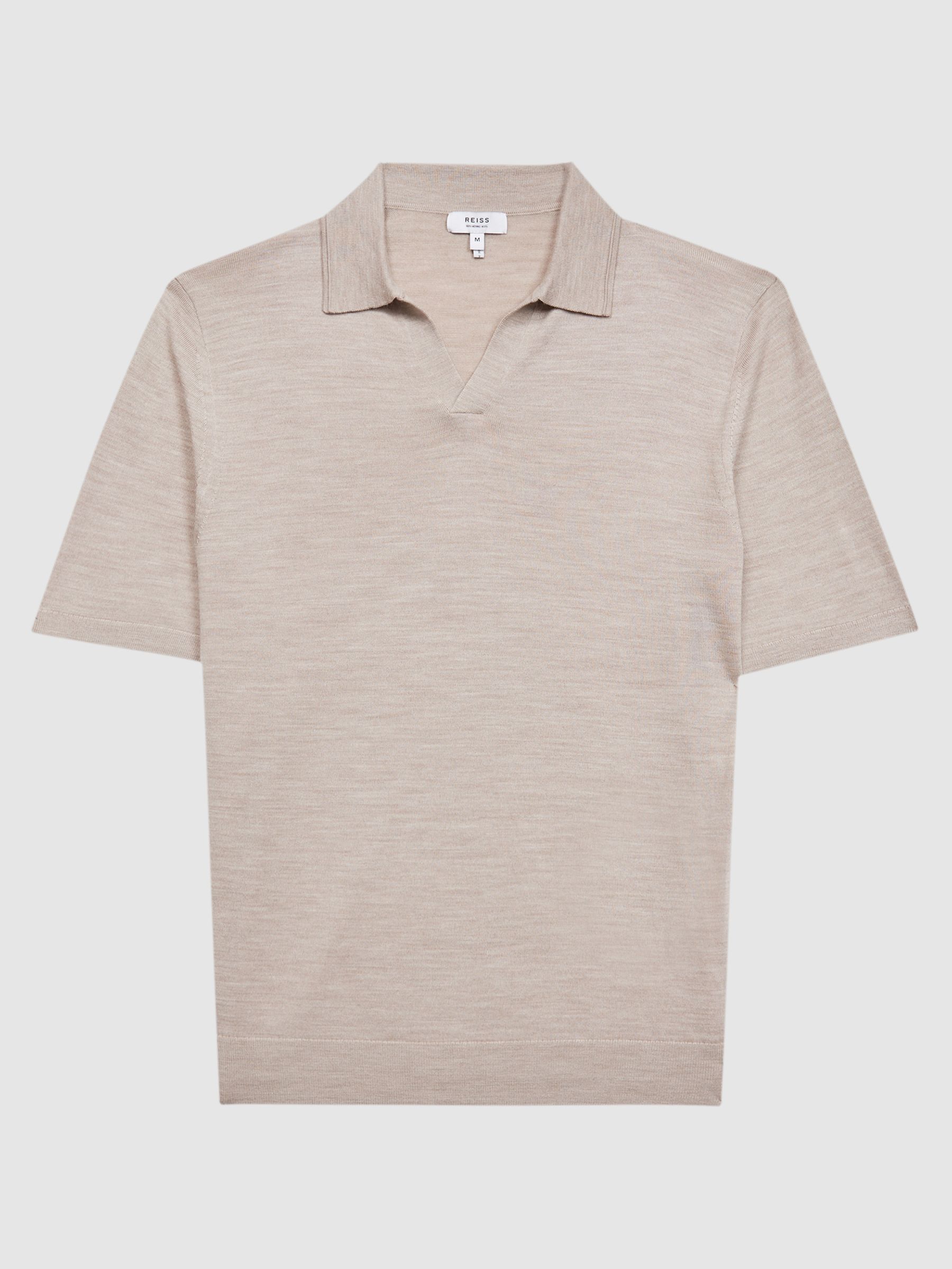 Merino Wool Open Collar Polo Shirt in Wheat Melange - Image 2 of 6