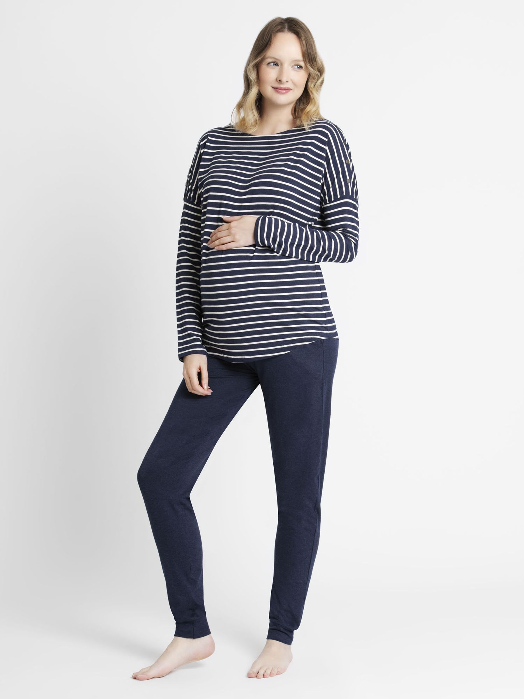 Stripe Maternity & Nursing Pyjama Set in Navy - Image 1 of 2