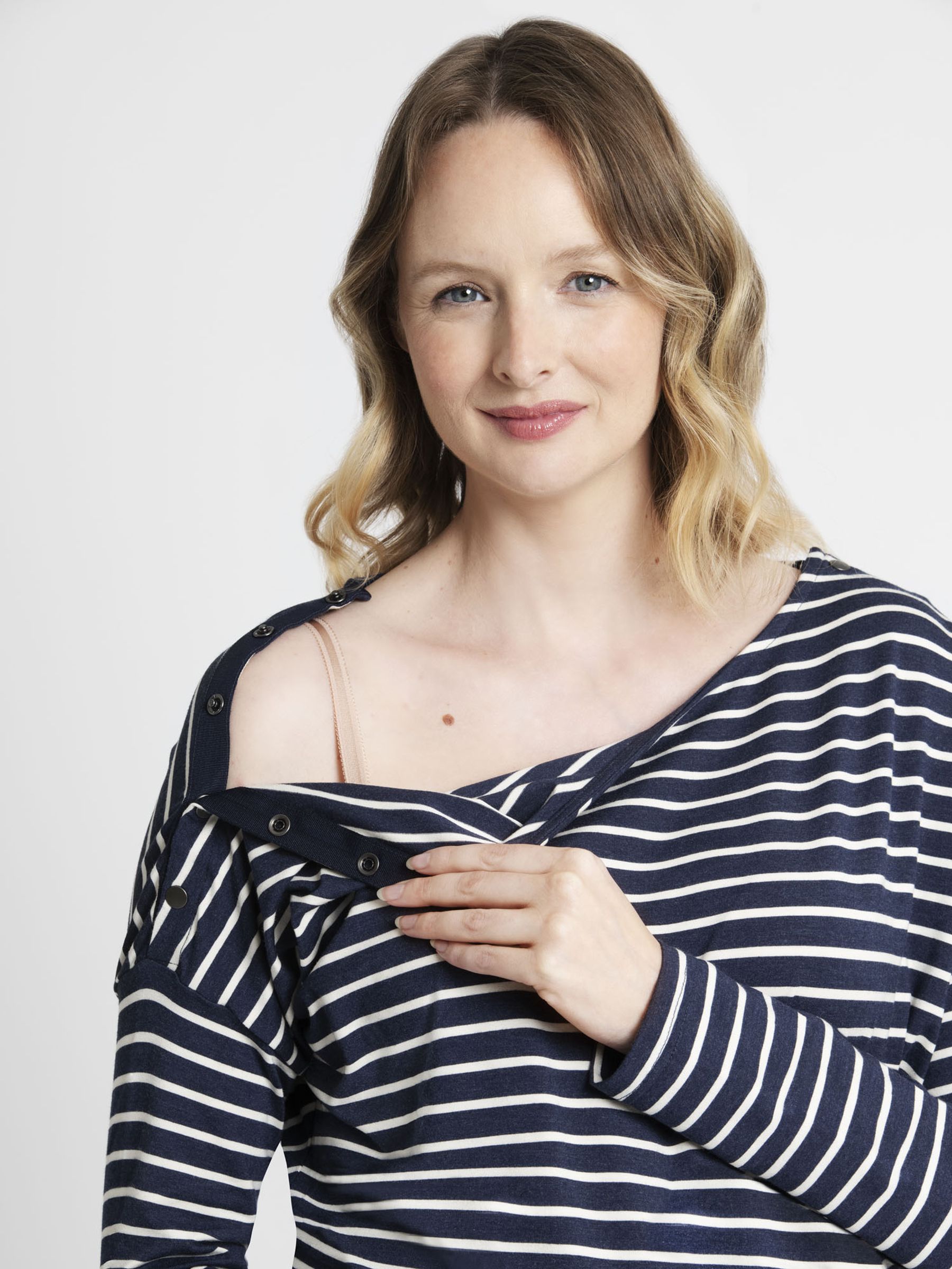 Stripe Maternity & Nursing Pyjama Set in Navy - Image 2 of 2