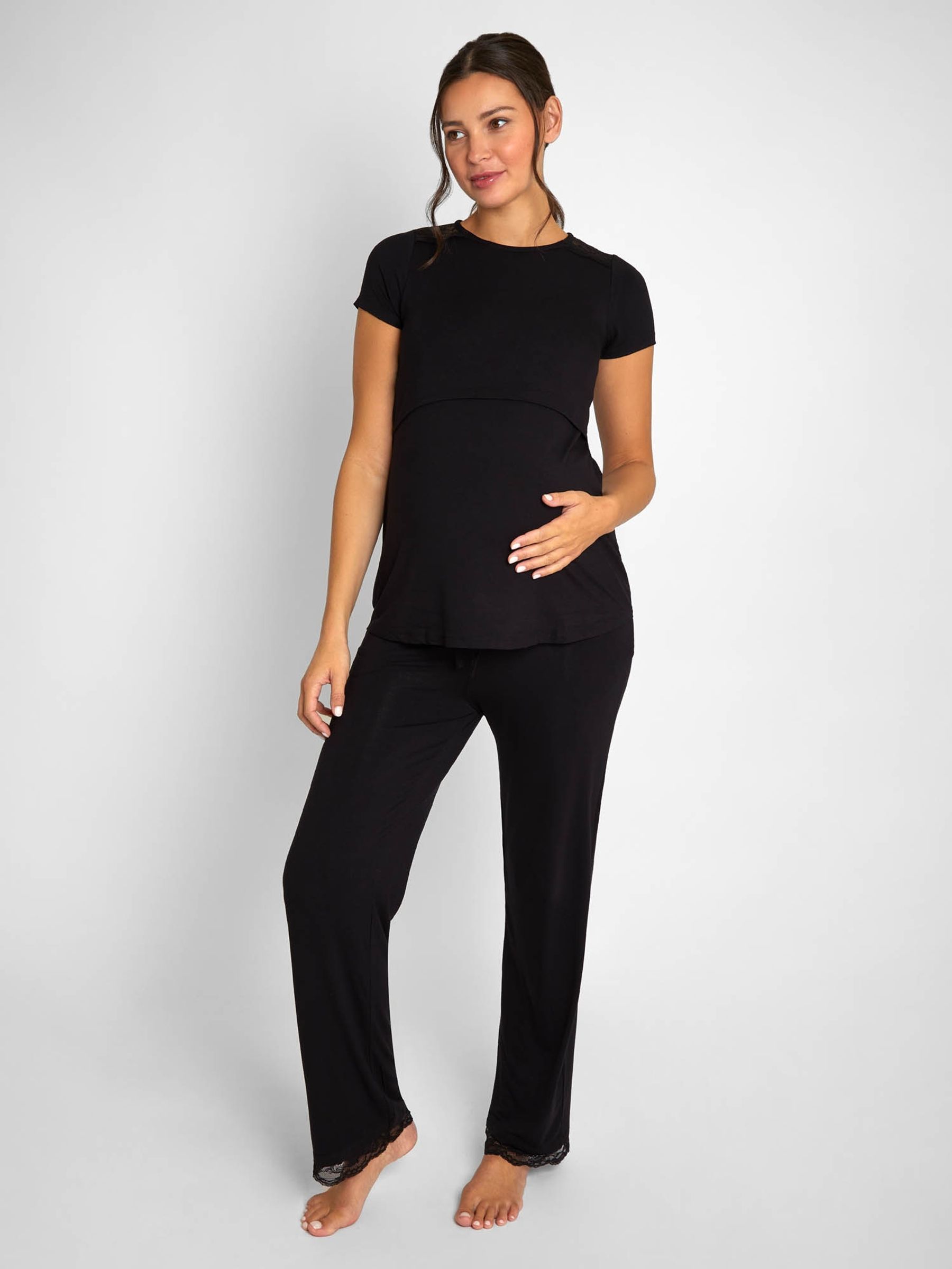 Black Lace Maternity & Nursing Pyjama Set - Image 1 of 5