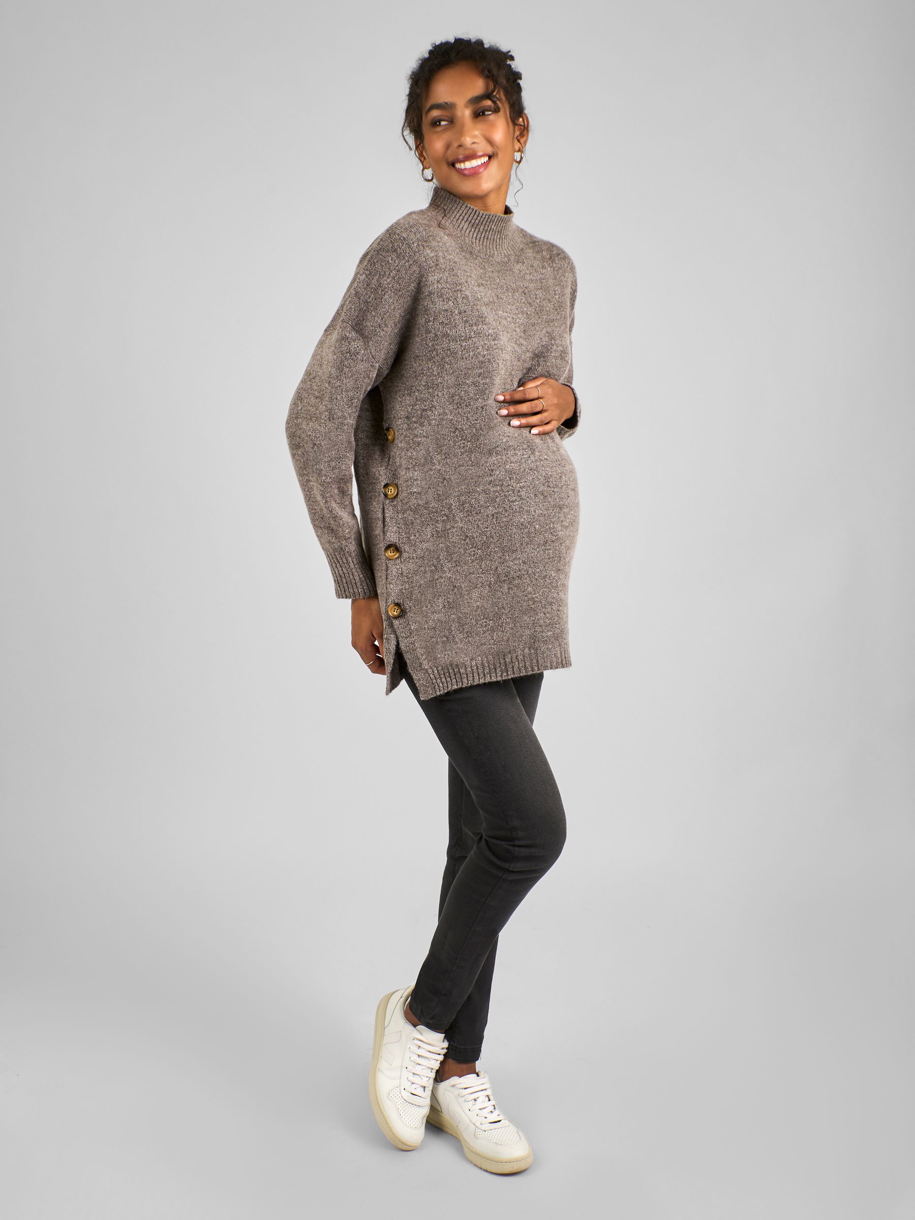 Mocha Brown Turtle Neck Maternity & Nursing Jumper - Image 1 of 4