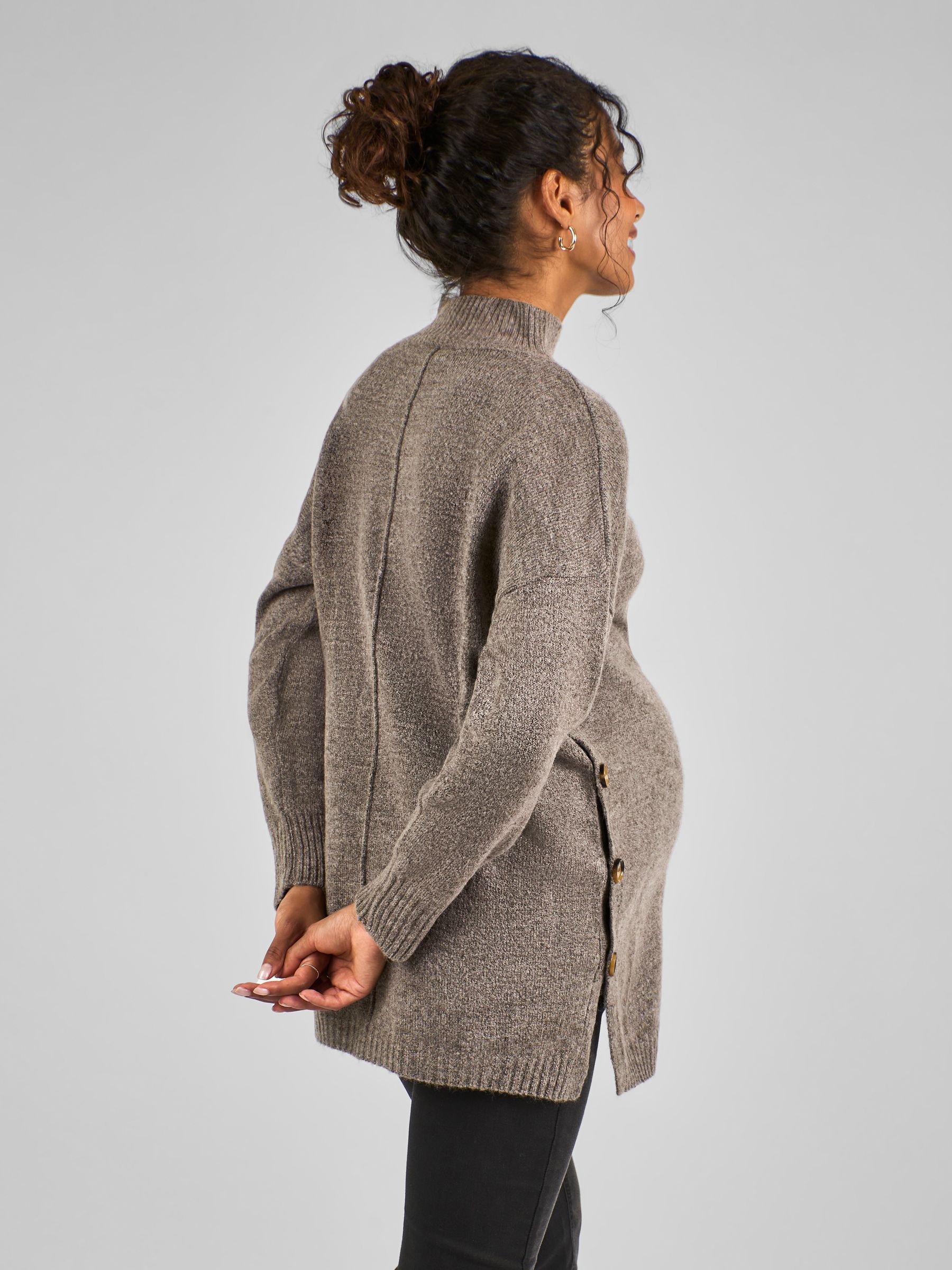 Mocha Brown Turtle Neck Maternity & Nursing Jumper - Image 3 of 4