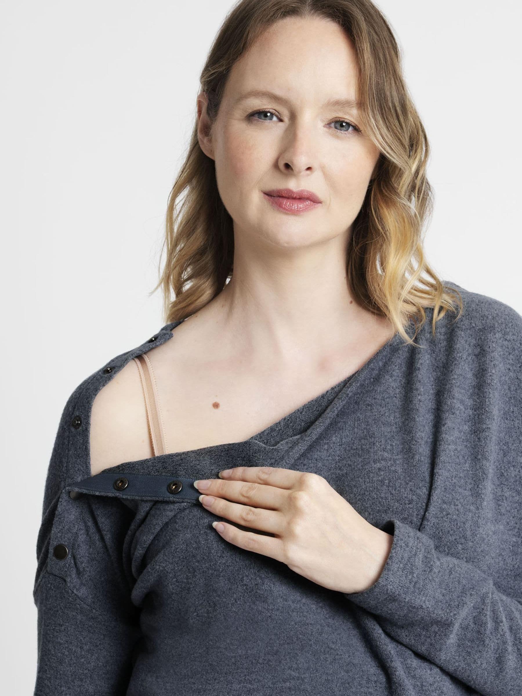 Dark Grey Shoulder Opening Maternity & Nursing Top - Image 2 of 3