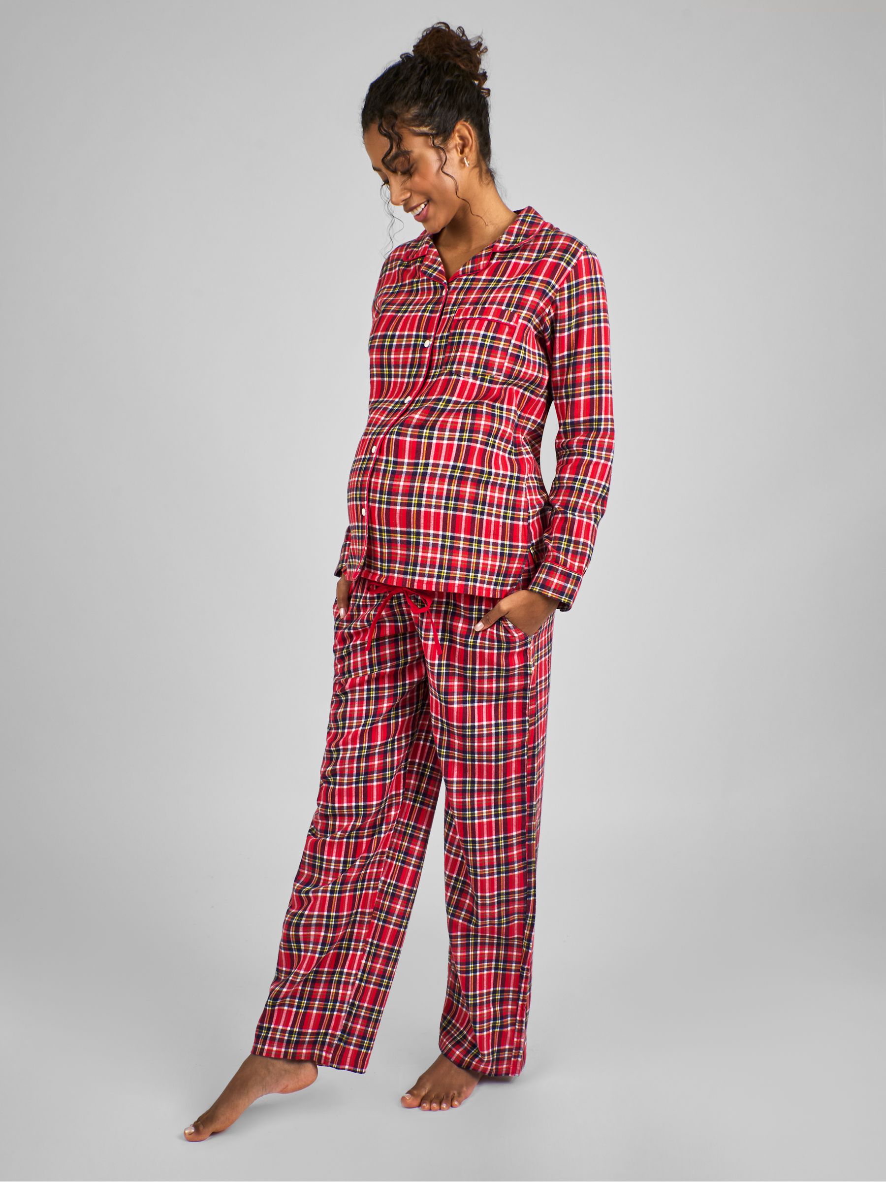 Tartan Maternity & Nursing Pyjama Set in Red - Image 1 of 4
