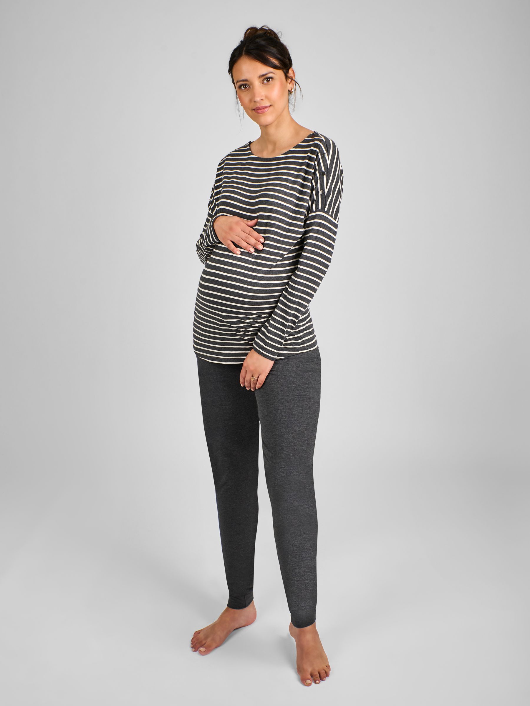 Charcoal Stripe Maternity & Nursing Pyjama Set - Image 1 of 5