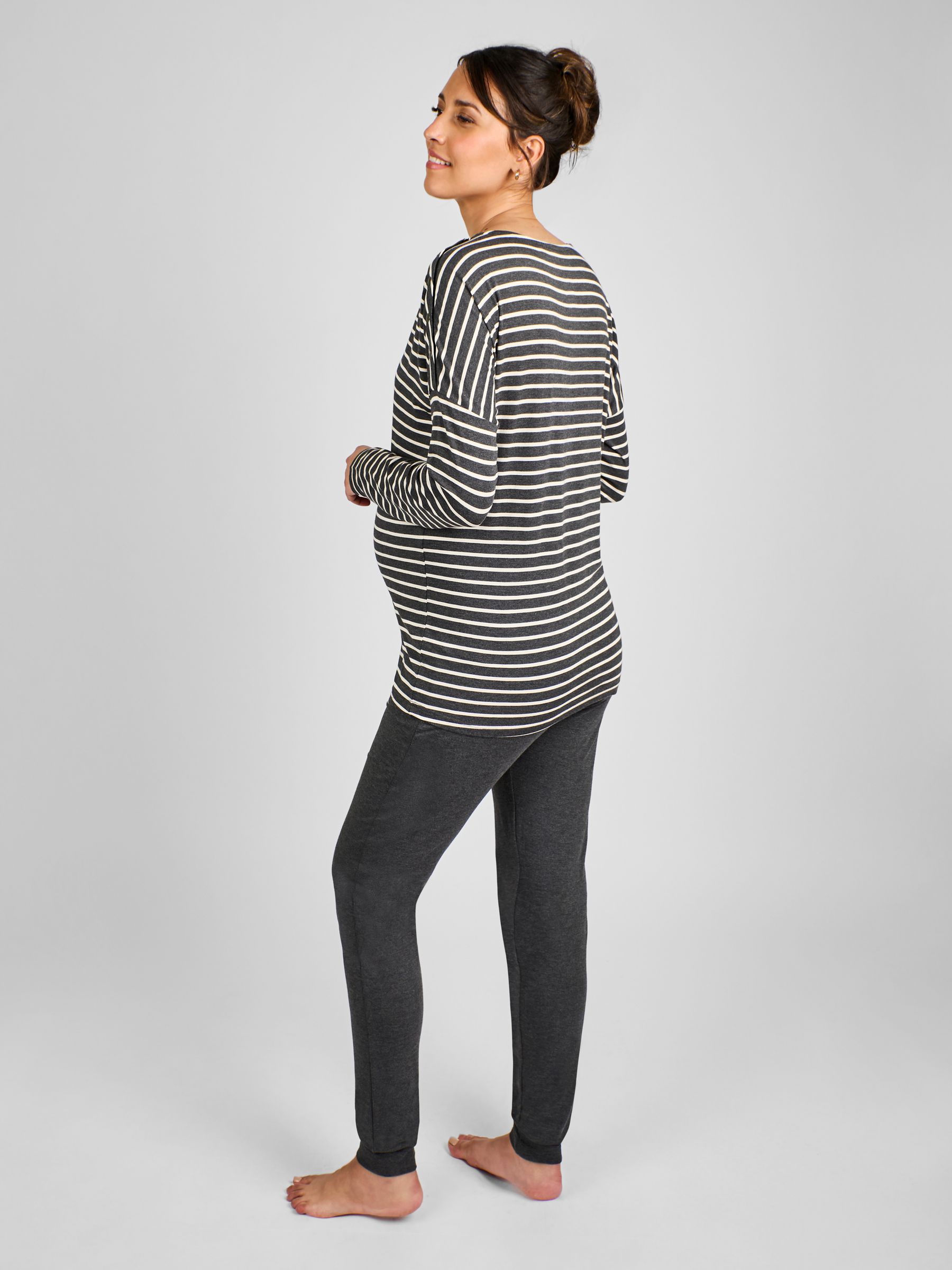Charcoal Stripe Maternity & Nursing Pyjama Set - Image 2 of 5