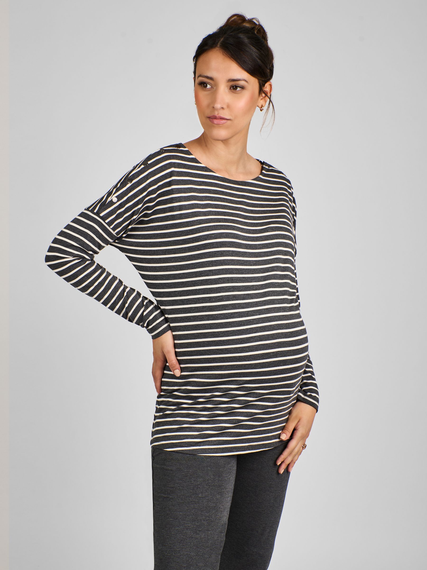 Charcoal Stripe Maternity & Nursing Pyjama Set - Image 3 of 5