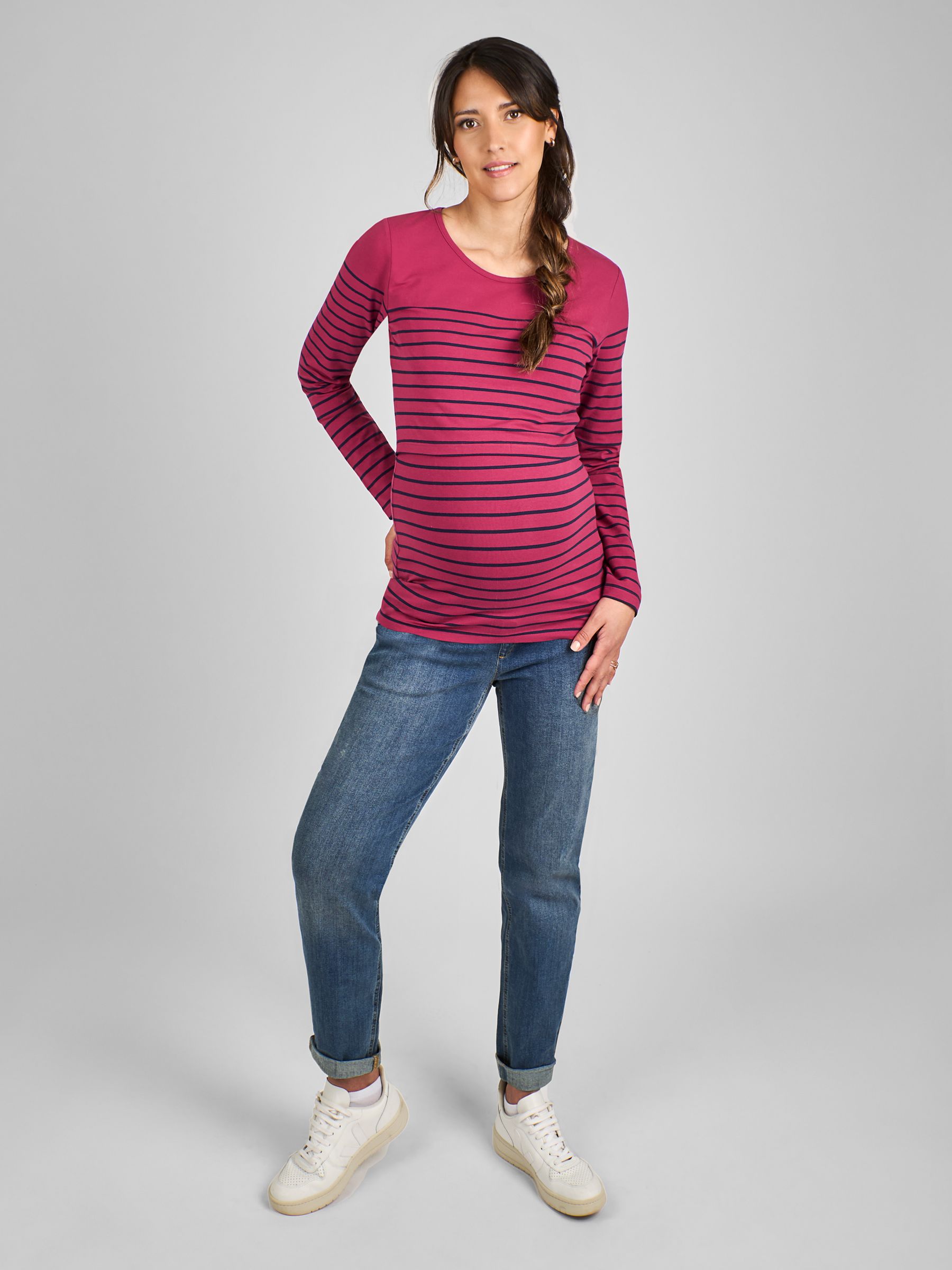 Wine Red Breton Stripe Nursing Top - Image 2 of 4