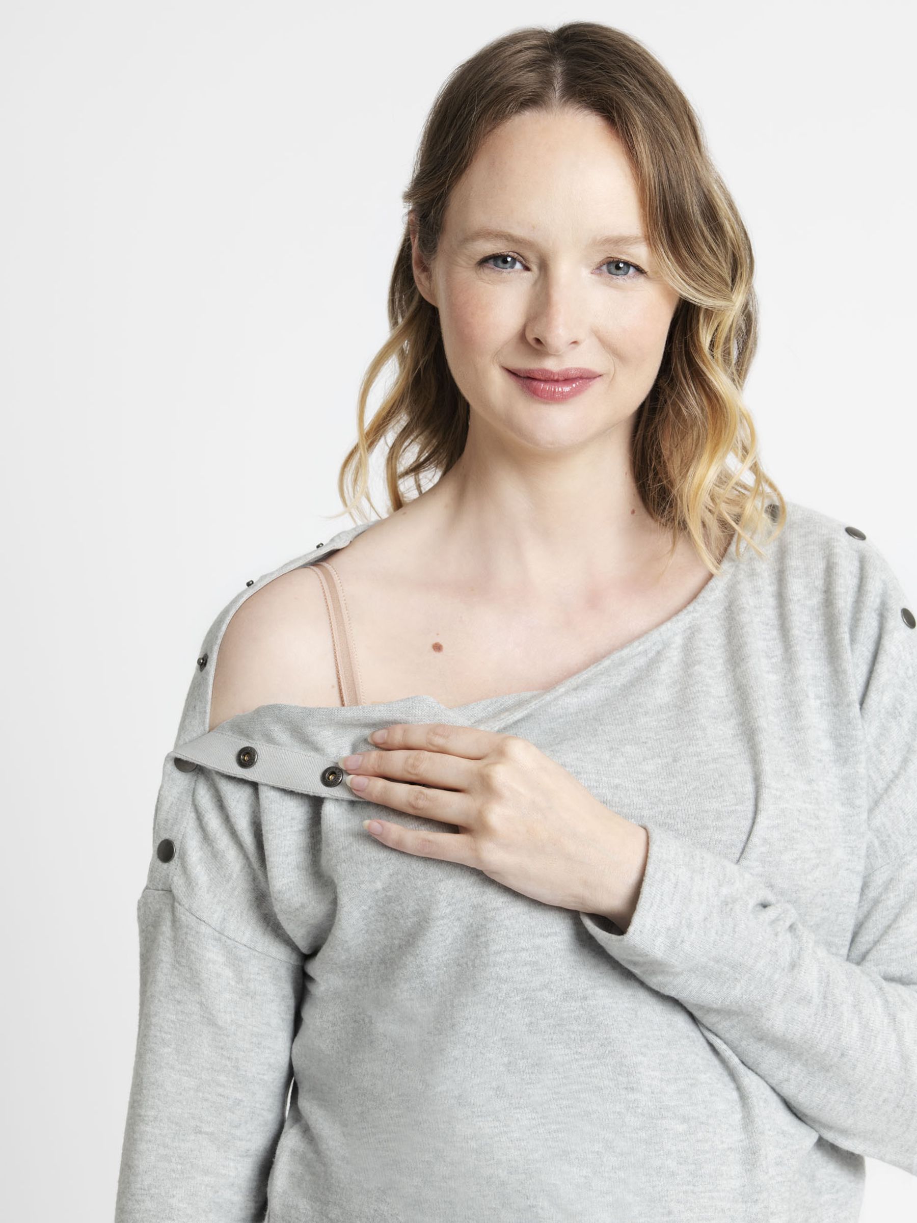 Shoulder Opening Maternity & Nursing Top in Silver - Image 2 of 3