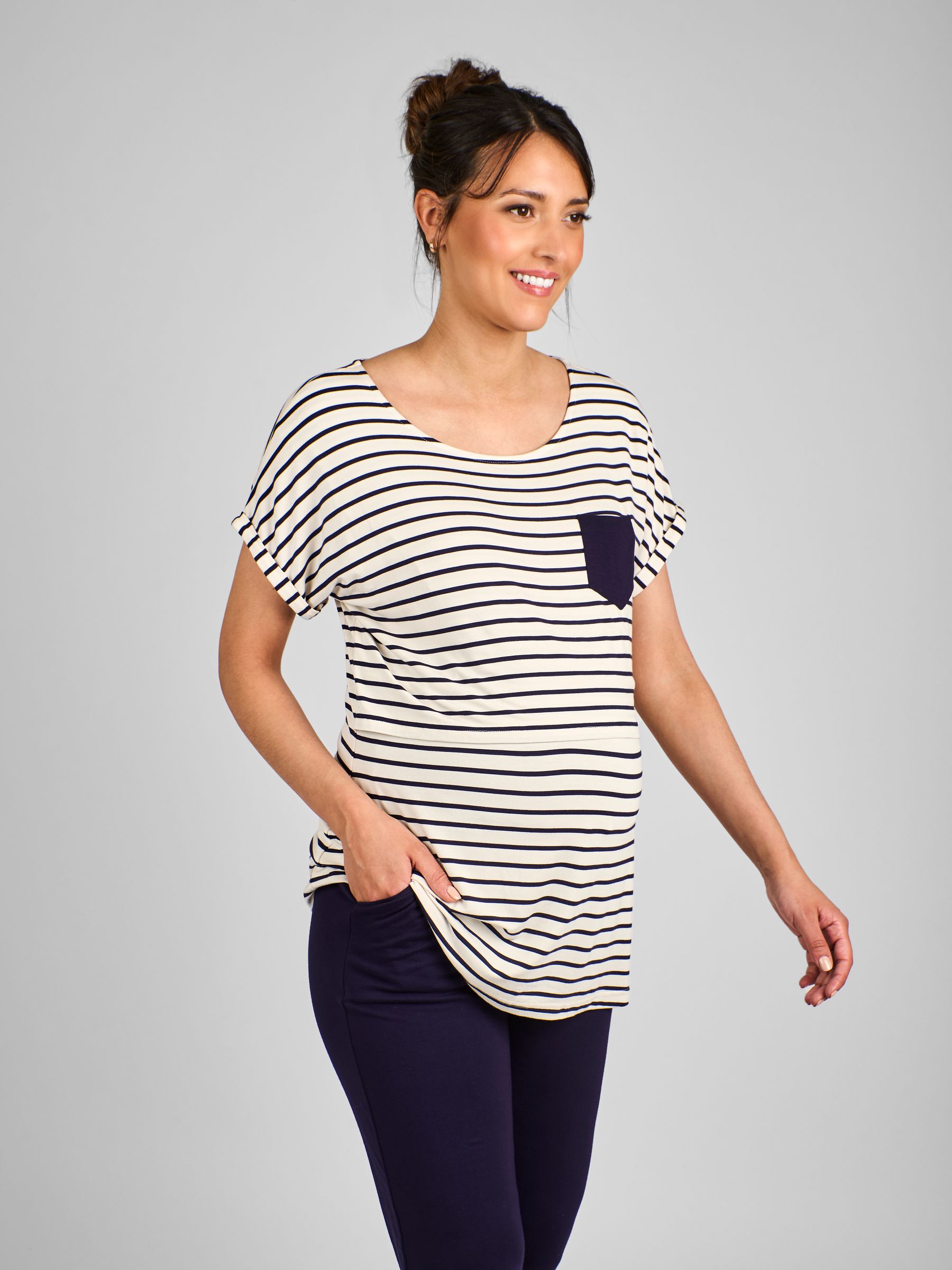 Navy Blue Stripe Maternity & Nursing Pyjama Set - Image 3 of 5