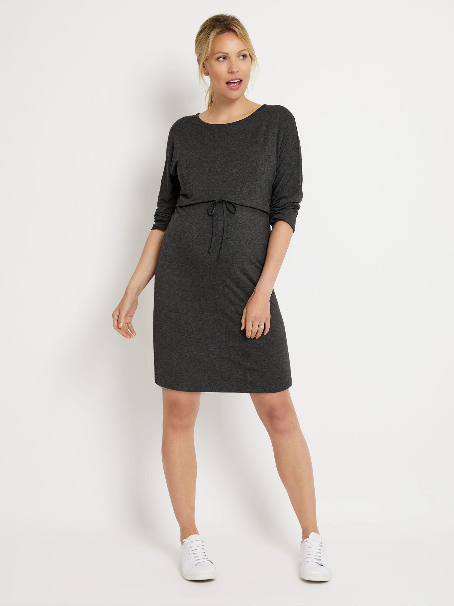 Maternity & Nursing Drawstring Dress in Charcoal - Image 1 of 3