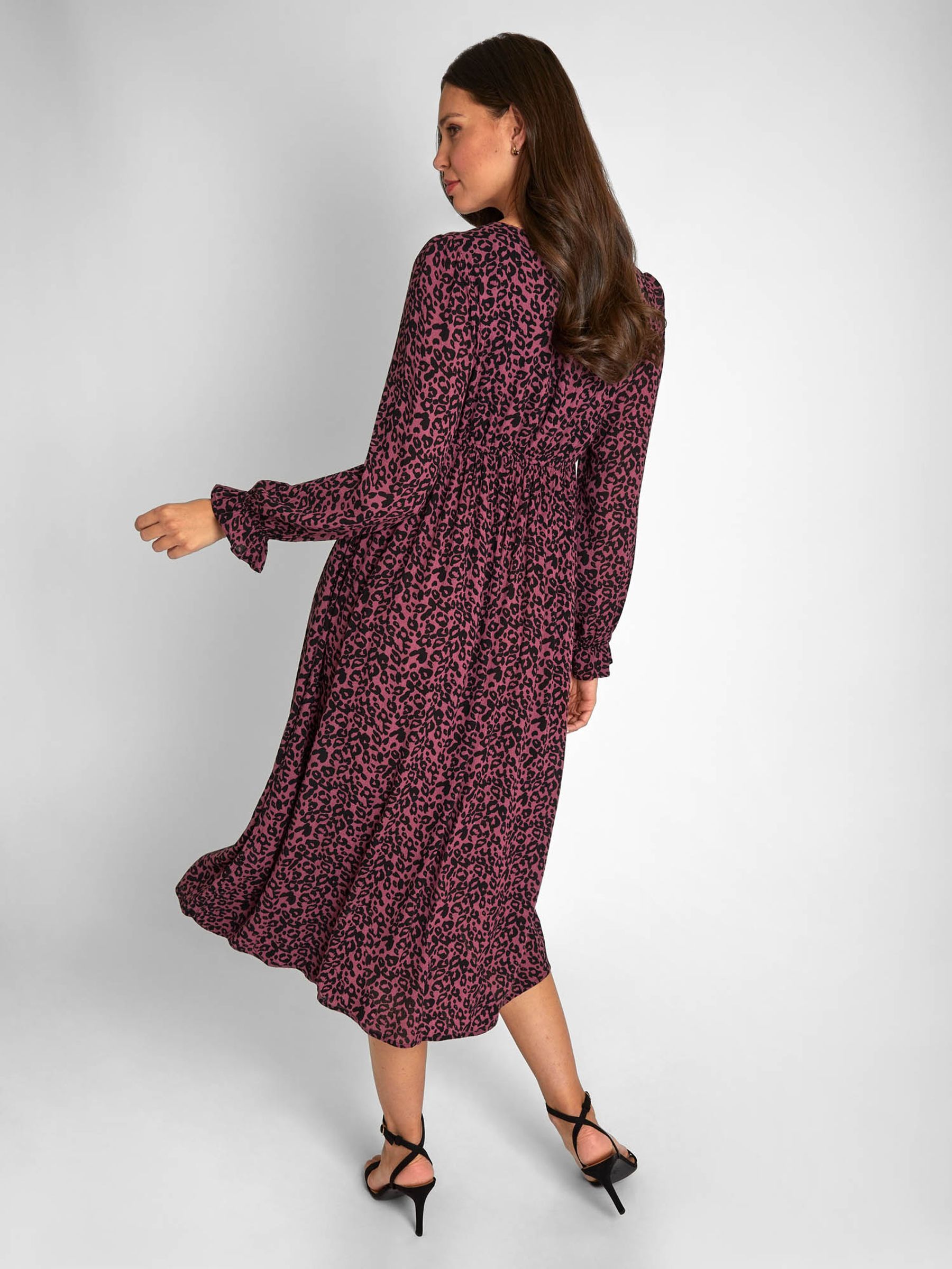Animal Print Button Front Maternity Midi Dress in Pink - Image 2 of 4