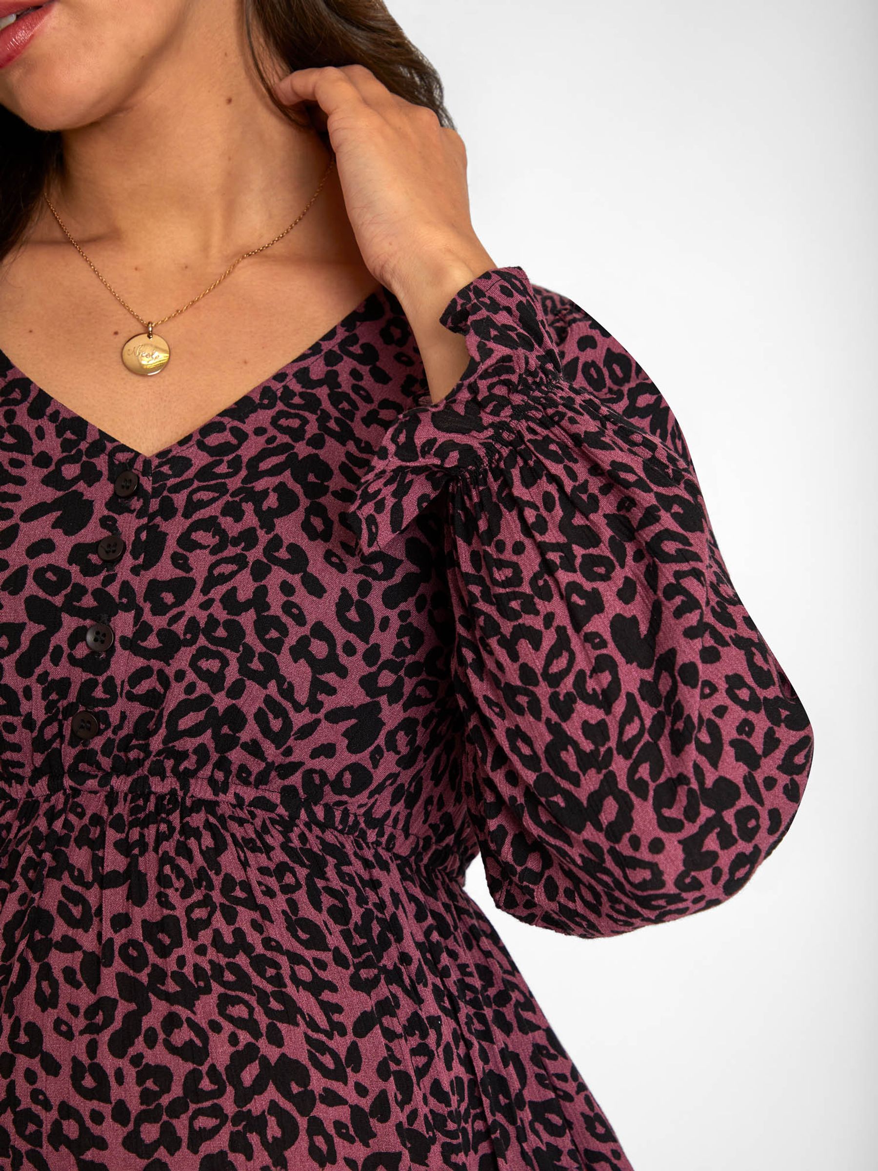 Animal Print Button Front Maternity Midi Dress in Pink - Image 4 of 4