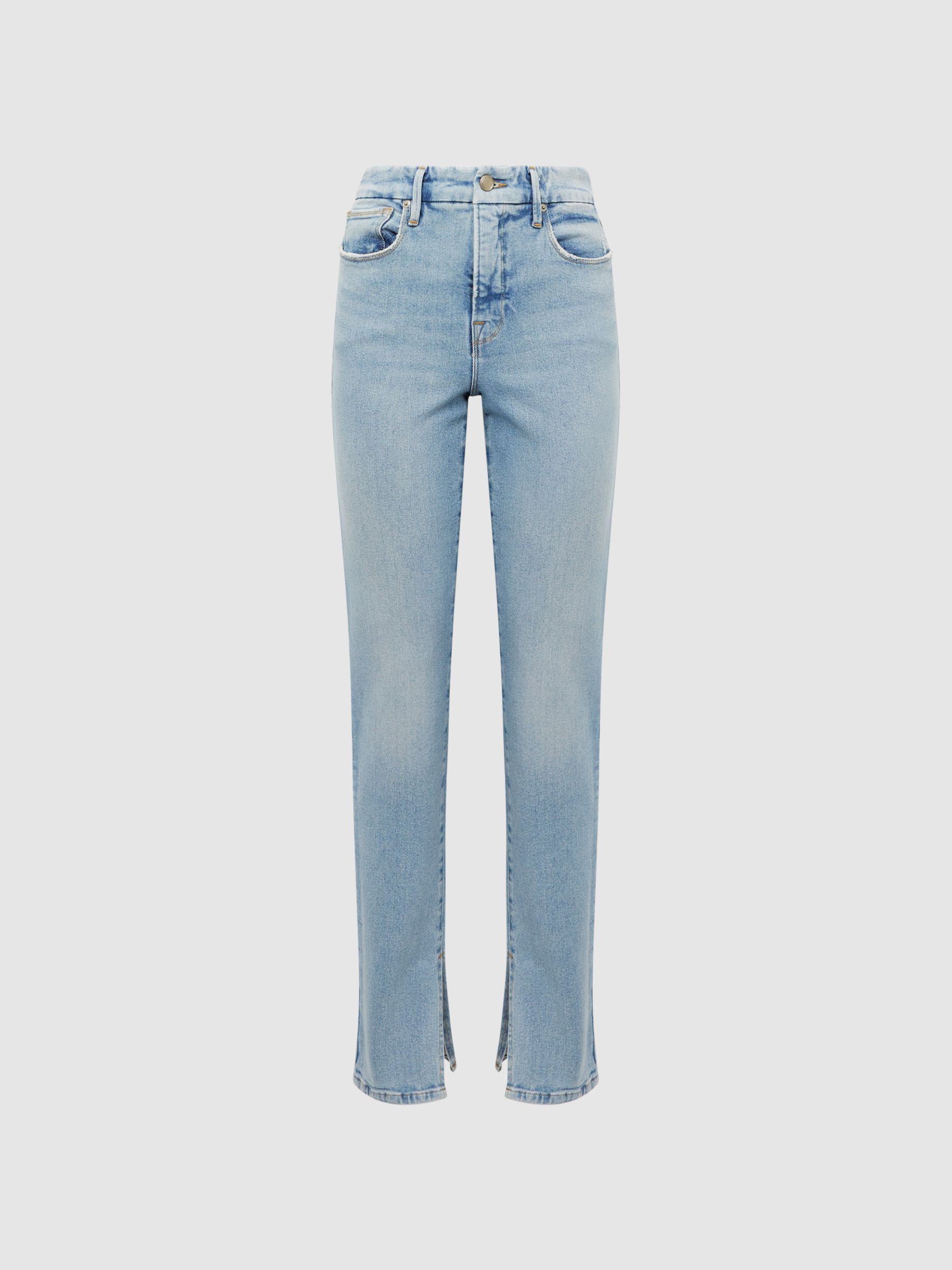 Good American High Rise Inseam Split Jeans in Mid Blue - Image 2 of 7