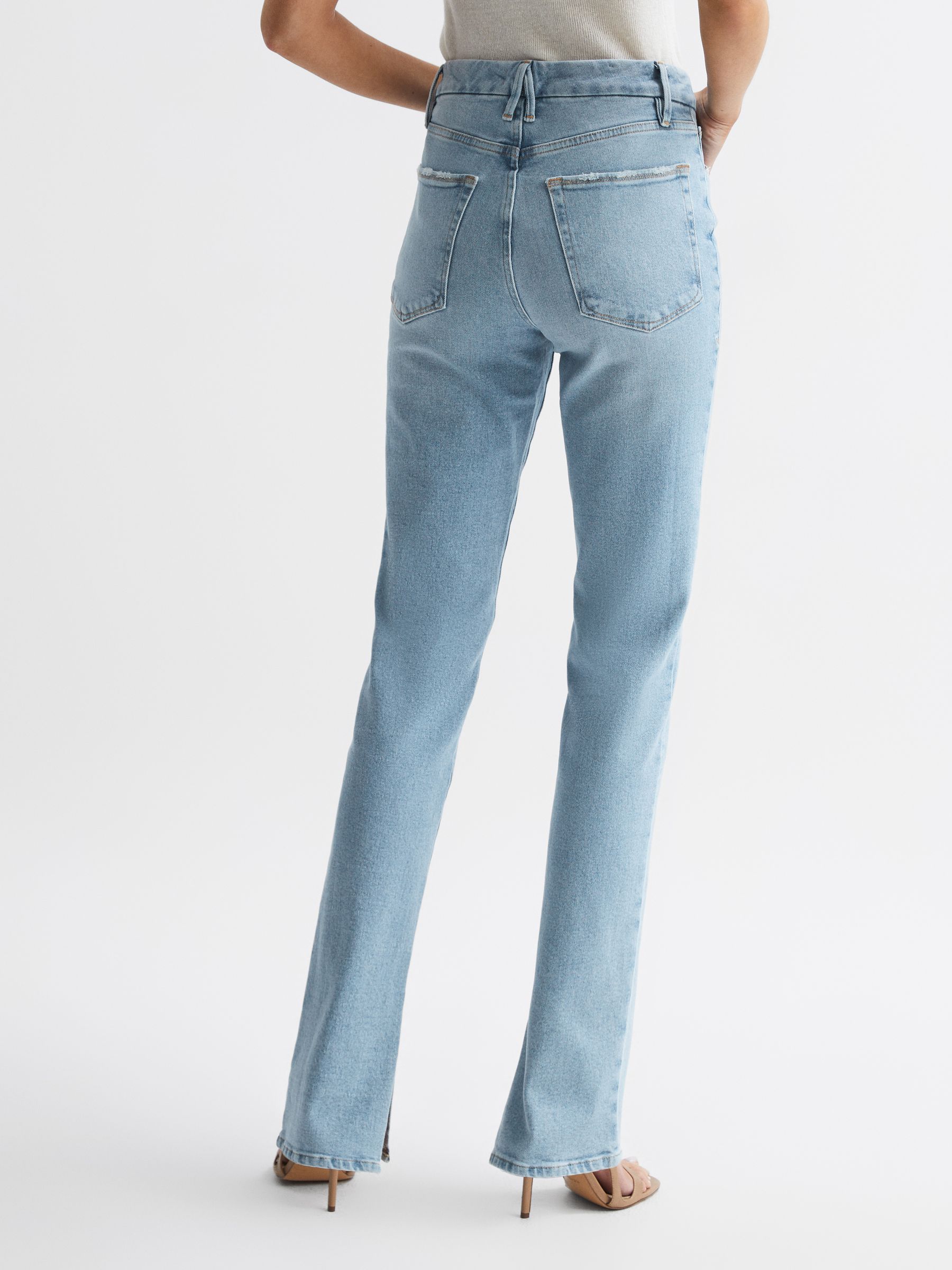 Good American High Rise Inseam Split Jeans in Mid Blue - Image 5 of 7