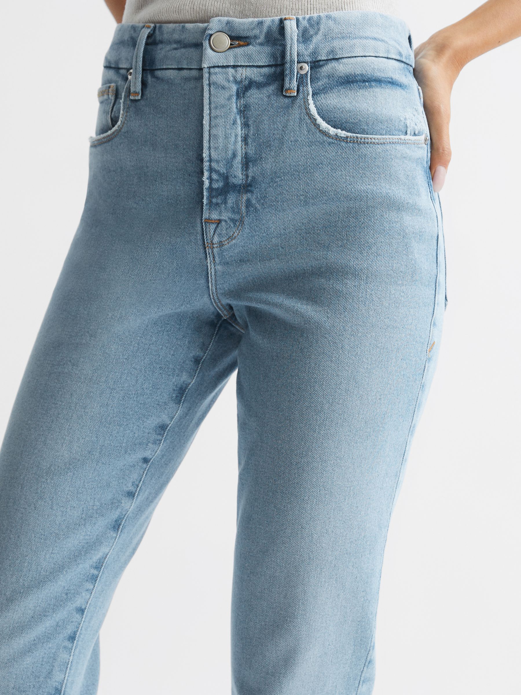 Good American High Rise Inseam Split Jeans in Mid Blue - Image 7 of 7