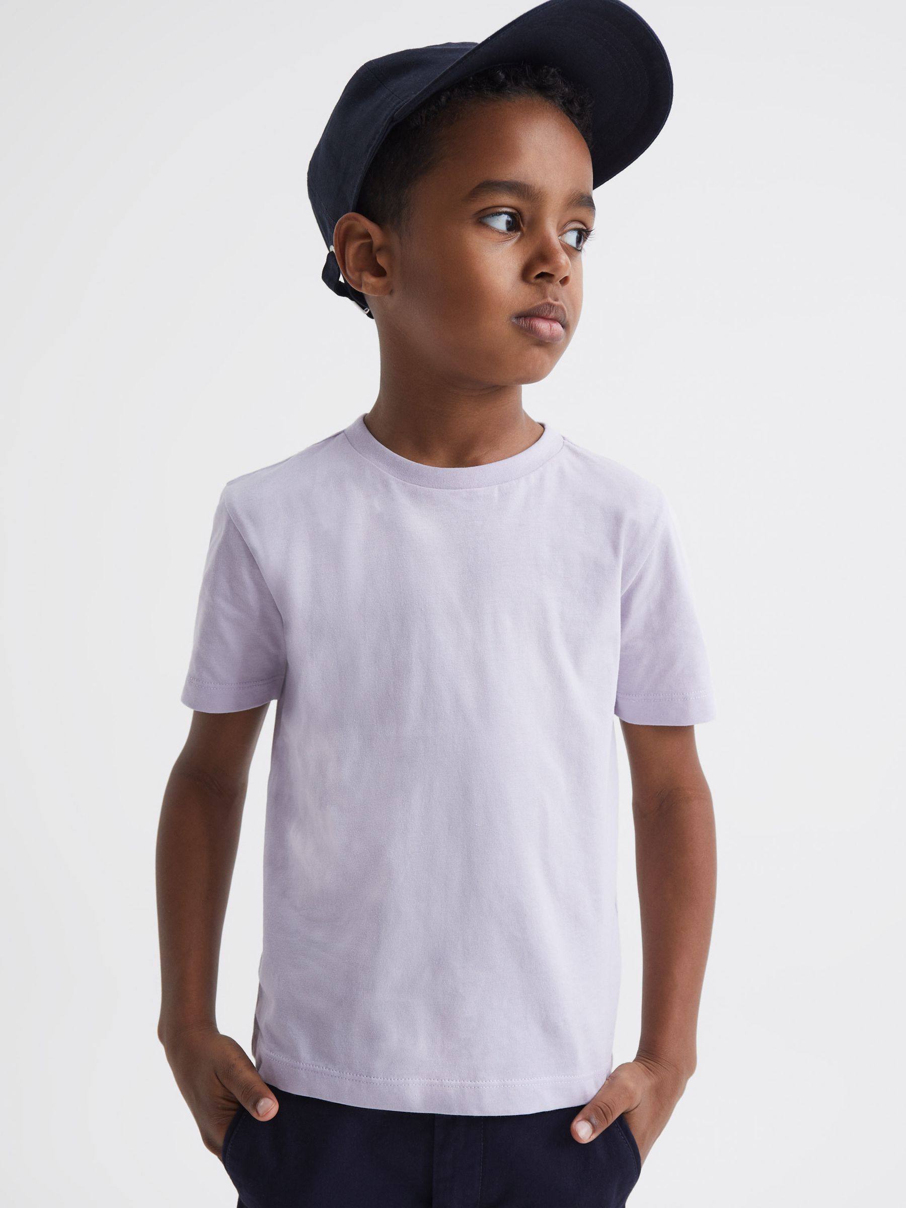 3-9 yrs Cotton Crew Neck T-Shirt in Lilac - Image 3 of 7