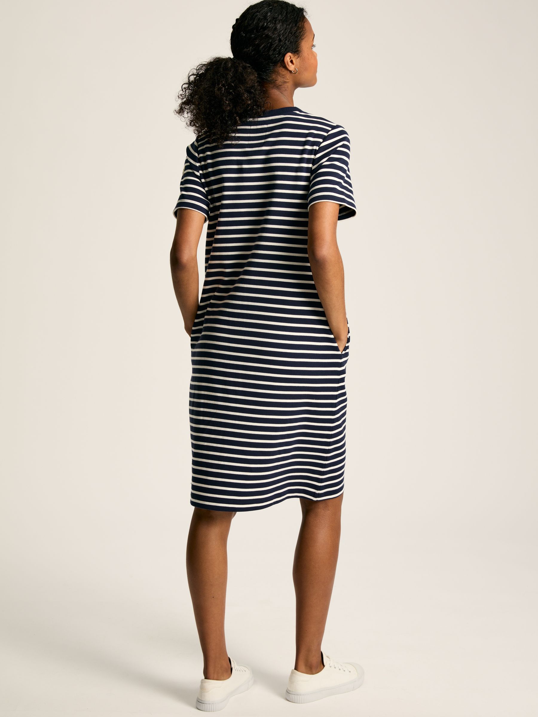 Eden Navy & White Striped Short Sleeve Jersey Dress With Pockets - Image 2 of 7
