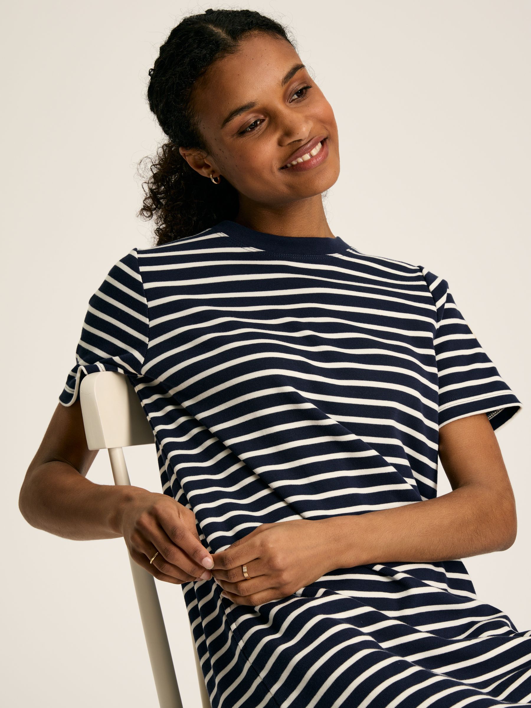 Eden Navy & White Striped Short Sleeve Jersey Dress With Pockets - Image 3 of 7