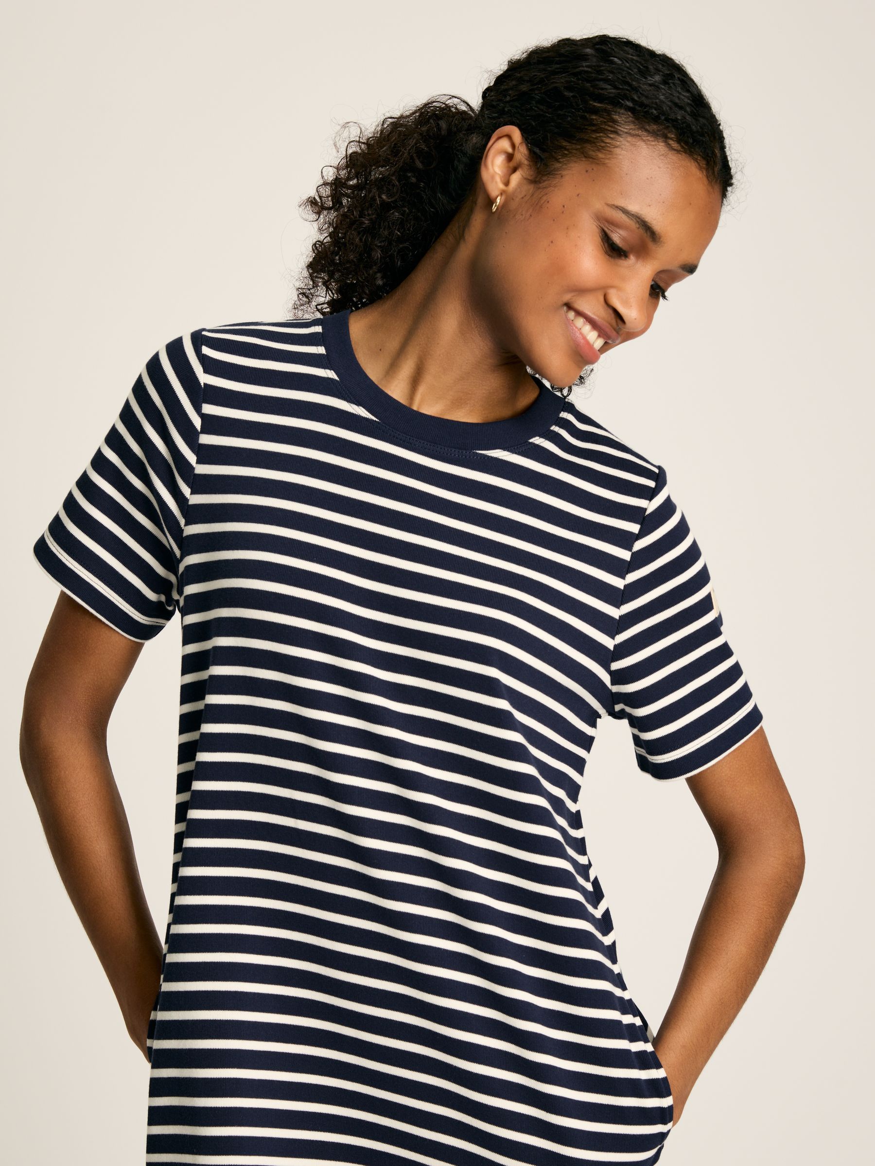 Eden Navy & White Striped Short Sleeve Jersey Dress With Pockets - Image 4 of 7
