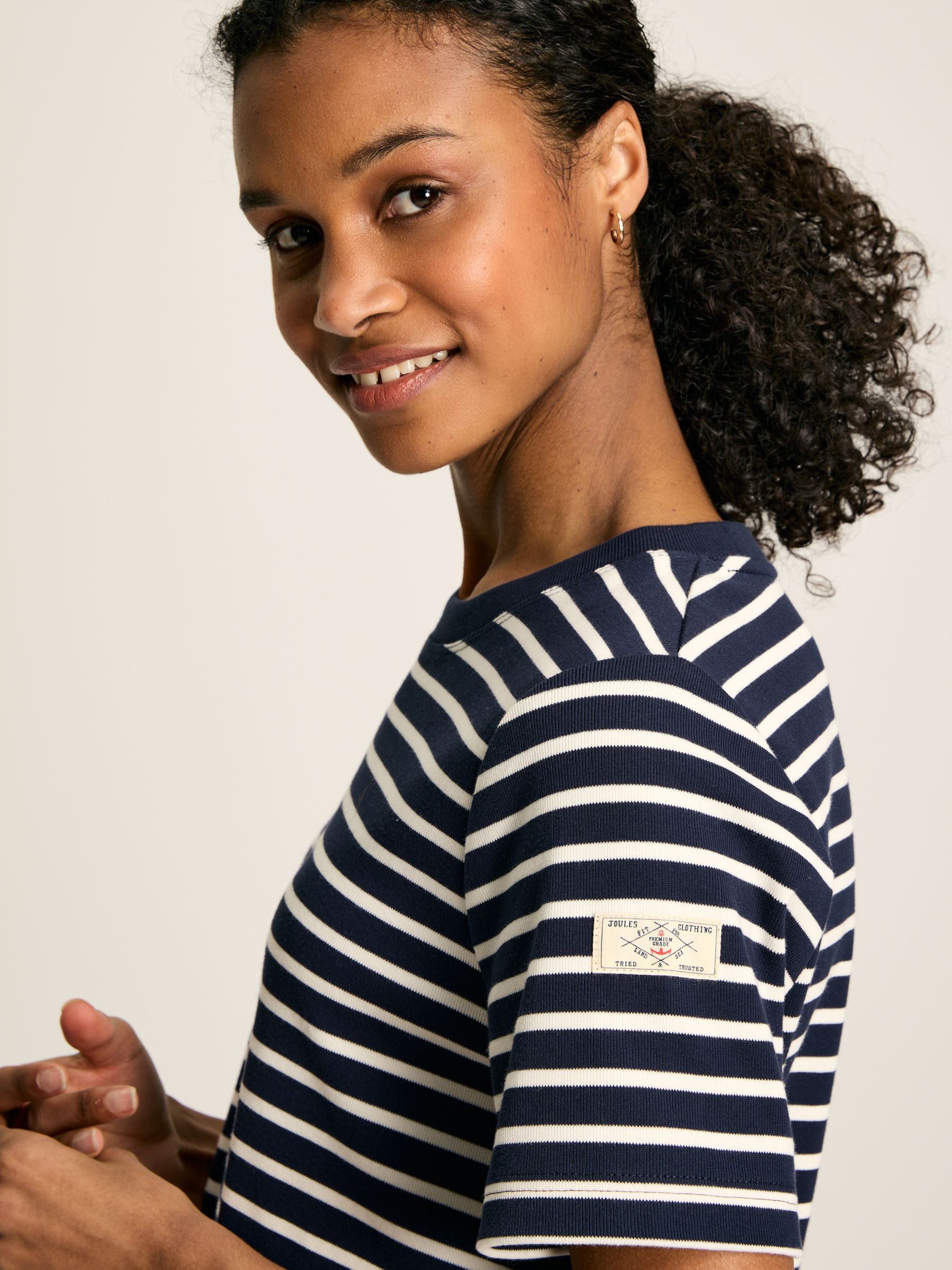 Eden Navy & White Striped Short Sleeve Jersey Dress With Pockets - Image 5 of 7