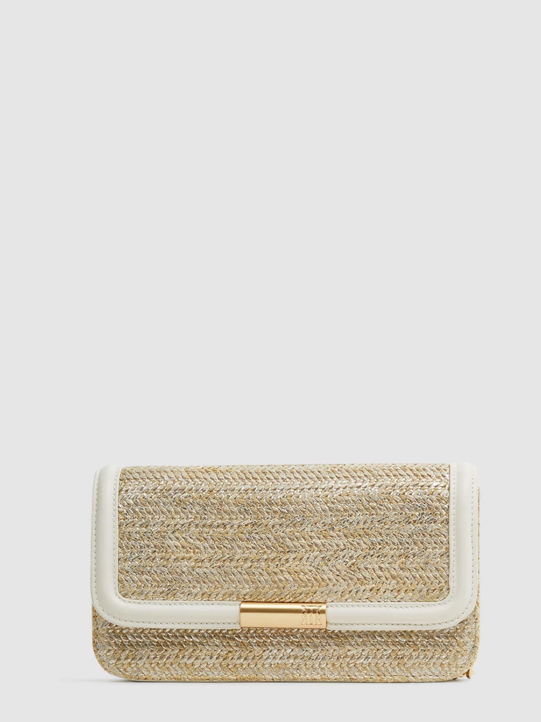 Raffia Clutch Bag in Silver/Off White - Image 1 of 5