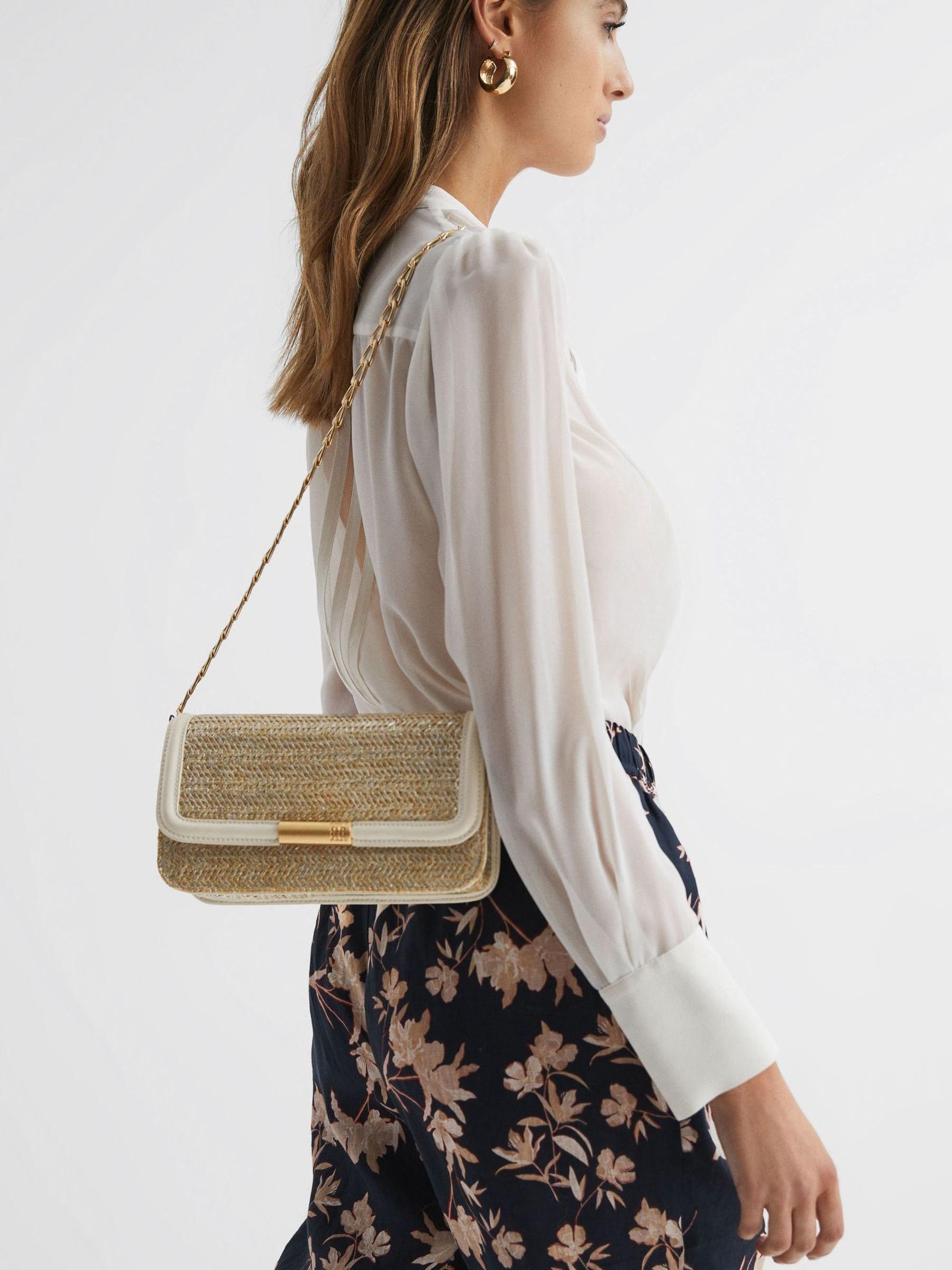 Raffia Clutch Bag in Silver/Off White - Image 2 of 5