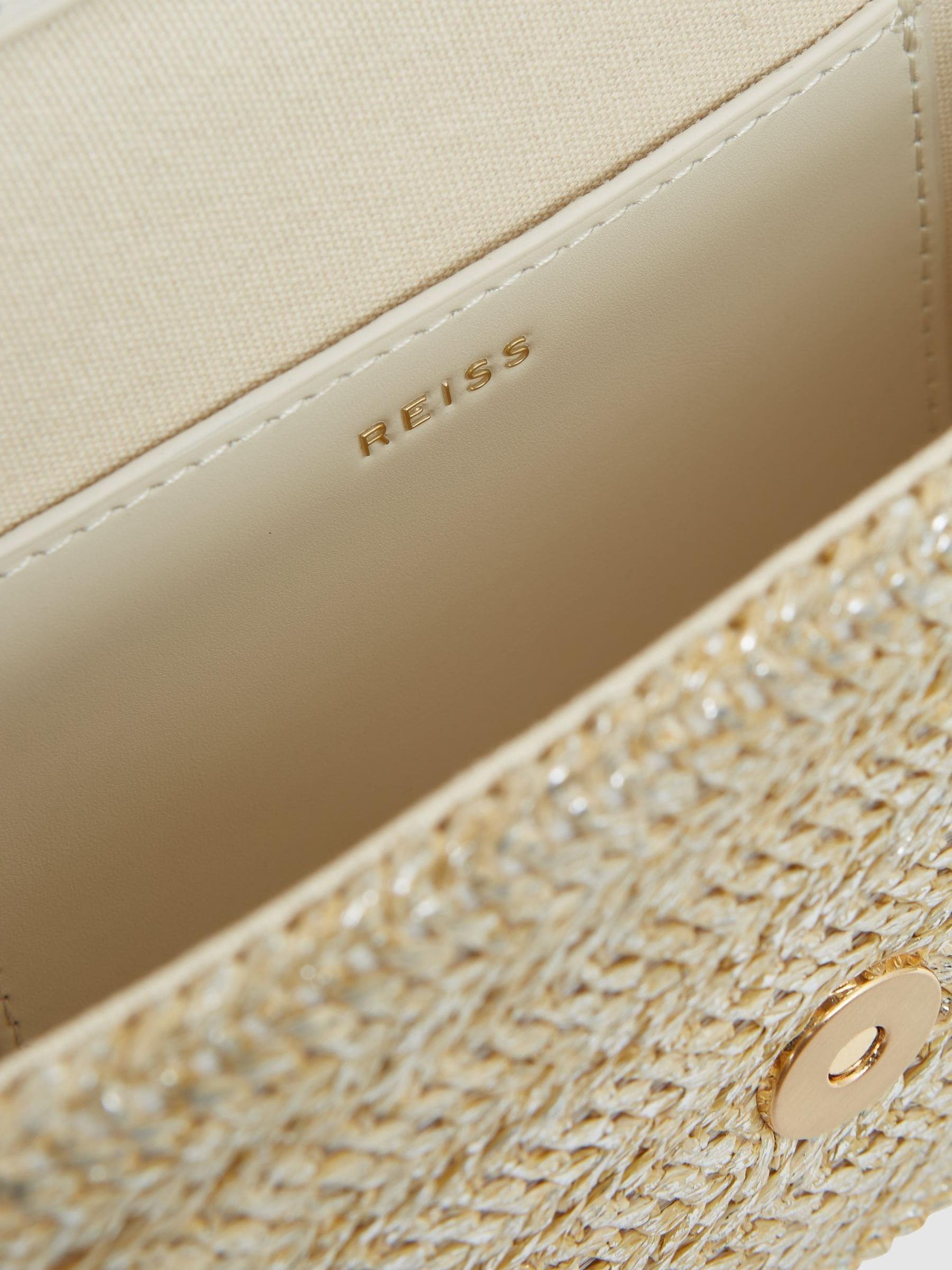 Raffia Clutch Bag in Silver/Off White - Image 3 of 5