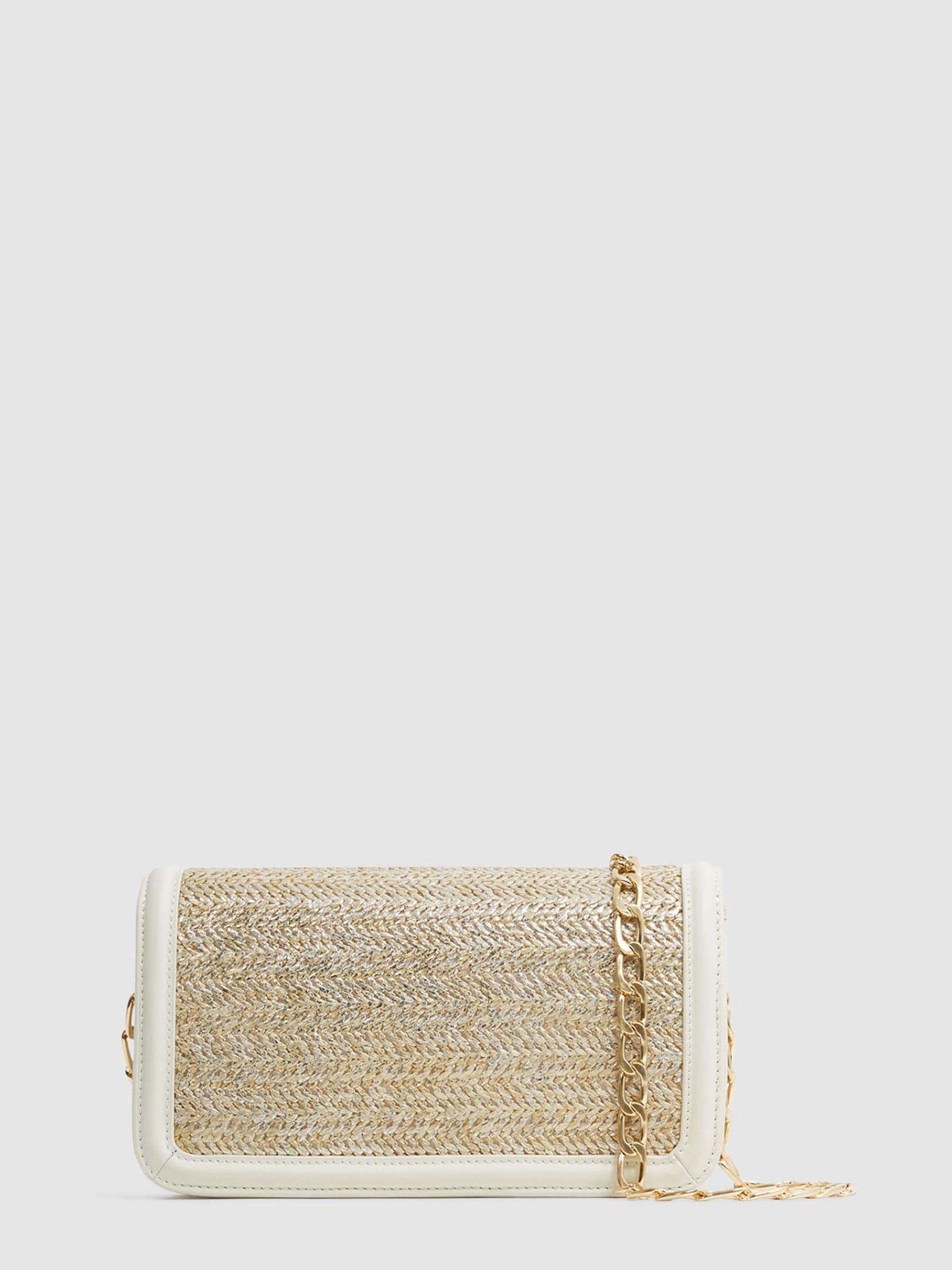 Raffia Clutch Bag in Silver/Off White - Image 4 of 5