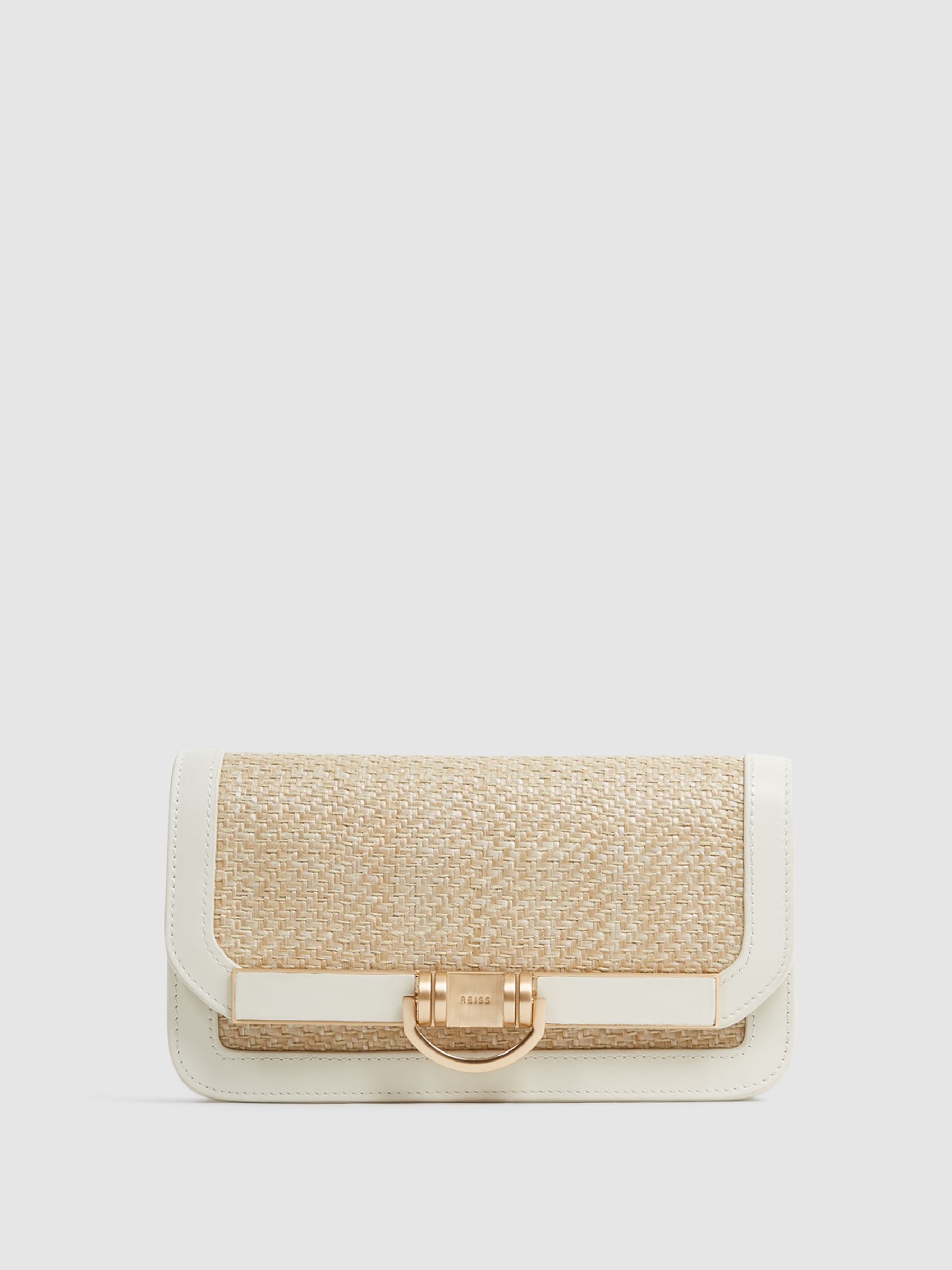 Small Raffia Clutch Bag in Natural/Off White - Image 1 of 6