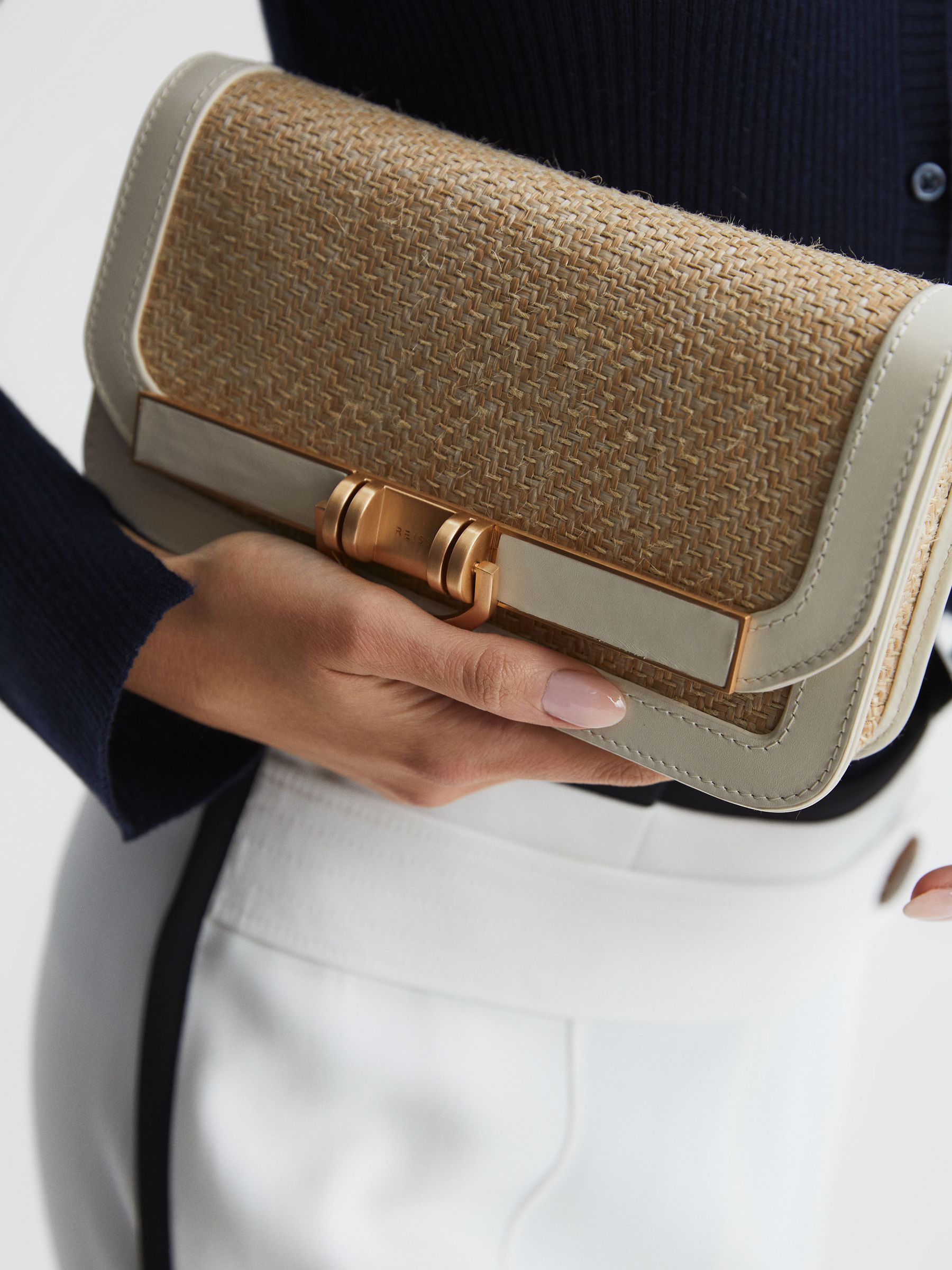 Small Raffia Clutch Bag in Natural/Off White - Image 3 of 6