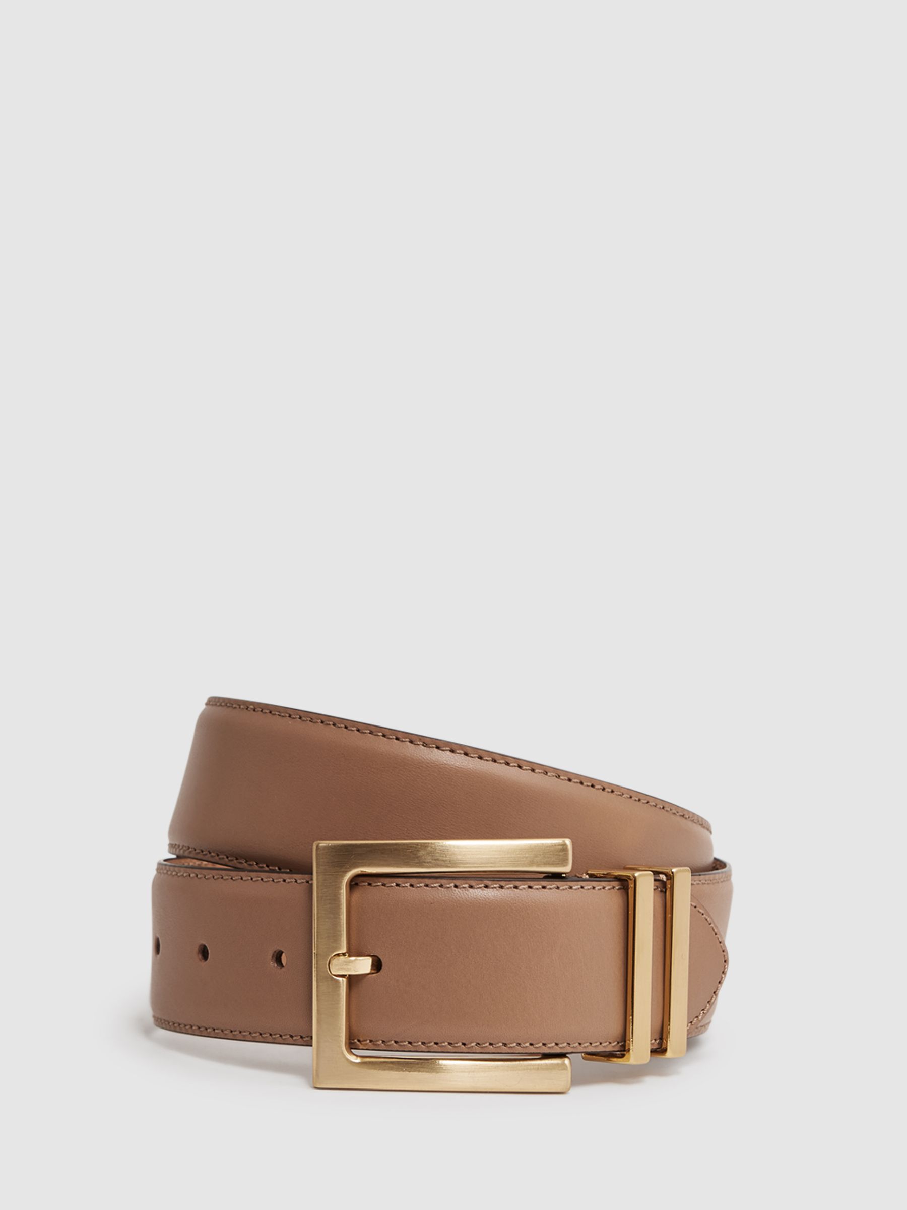 Leather Square Buckle Belt in Camel/Taupe - Image 1 of 4
