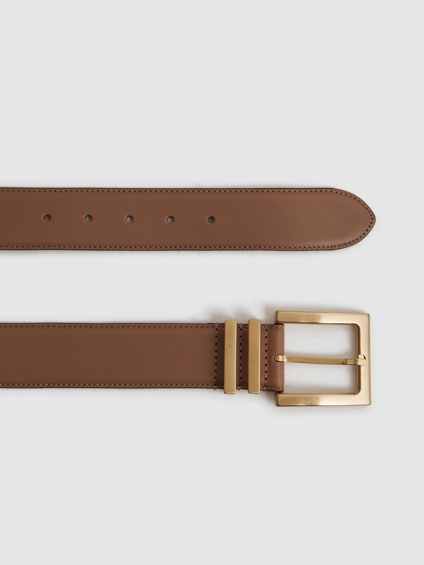 Leather Square Buckle Belt in Camel/Taupe - Image 3 of 4