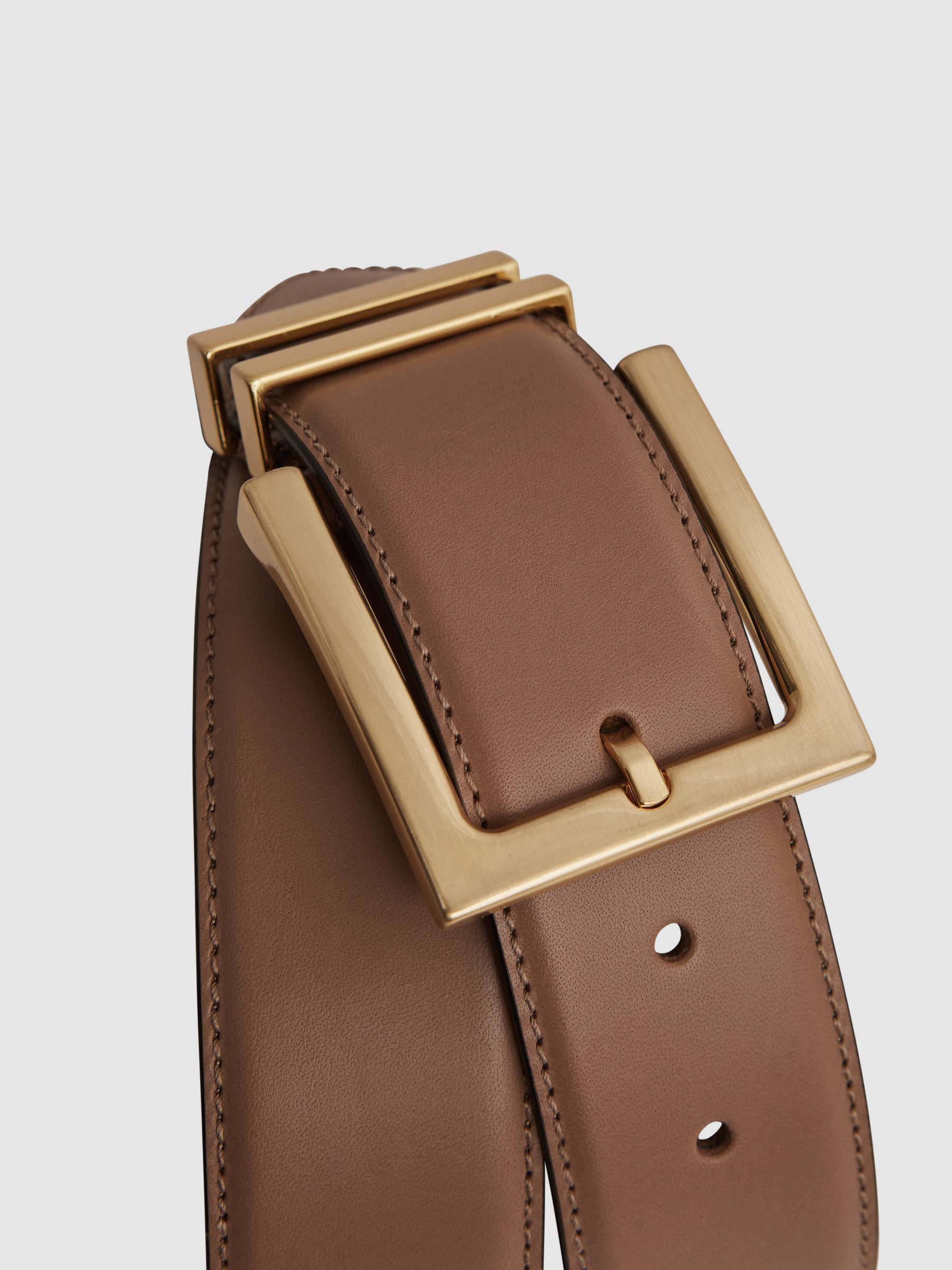 Leather Square Buckle Belt in Camel/Taupe - Image 4 of 4