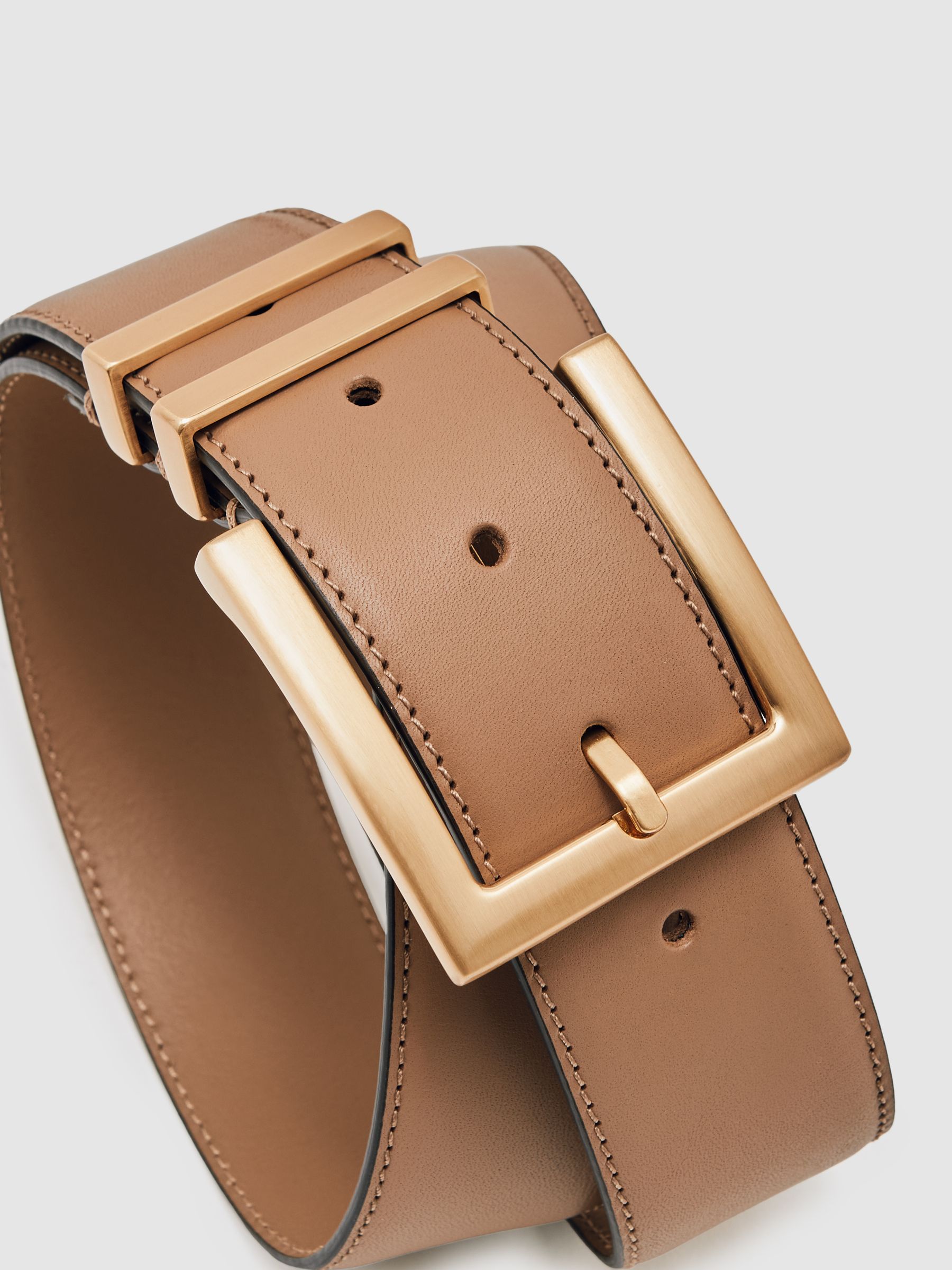 Leather Square Buckle Belt in Camel/Taupe - Image 5 of 5