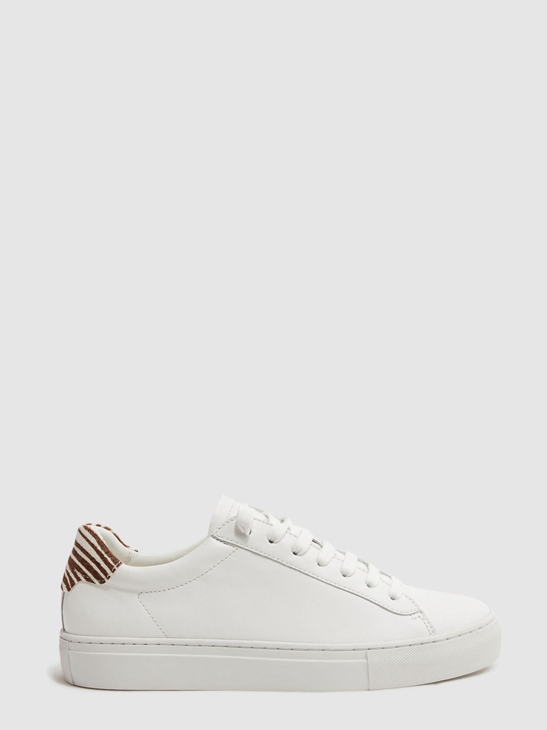 Lace Up Leather Trainers in White/Animal Print - Image 1 of 5