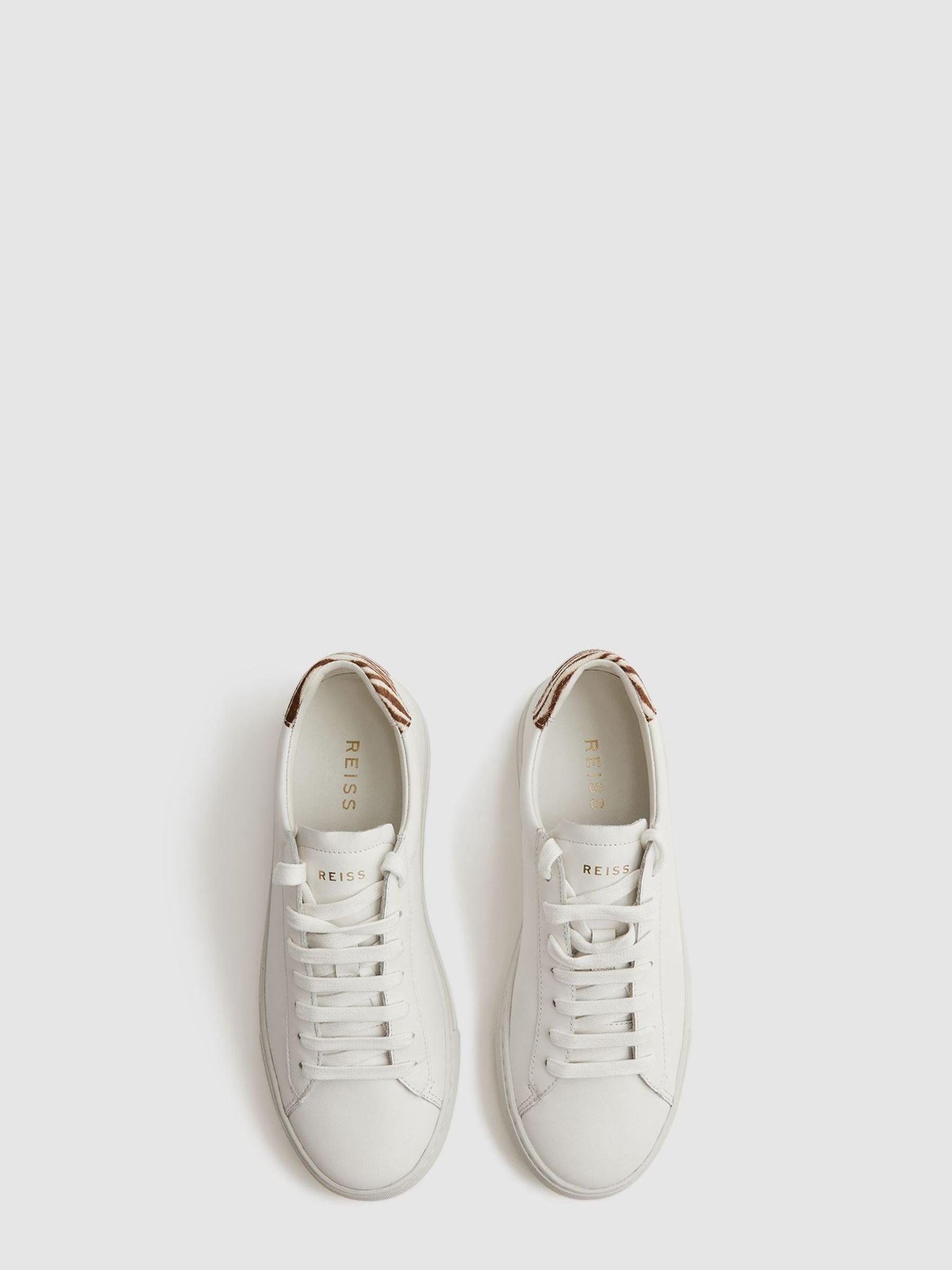 Lace Up Leather Trainers in White/Animal Print - Image 3 of 5
