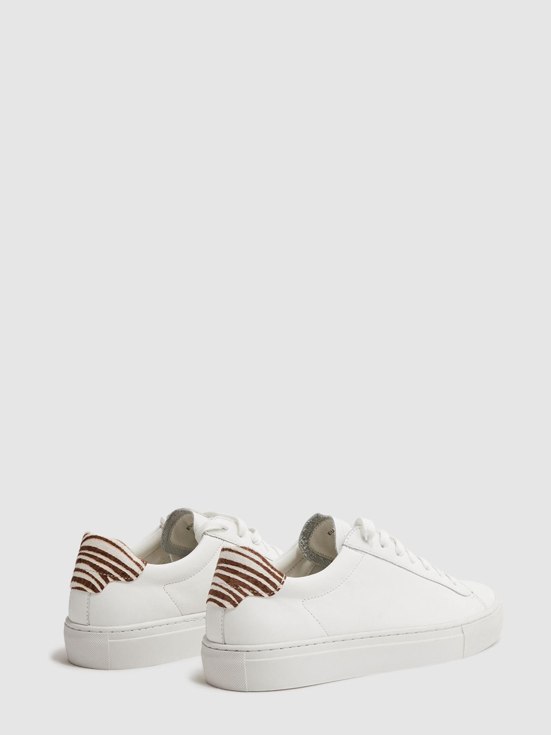 Lace Up Leather Trainers in White/Animal Print - Image 4 of 5