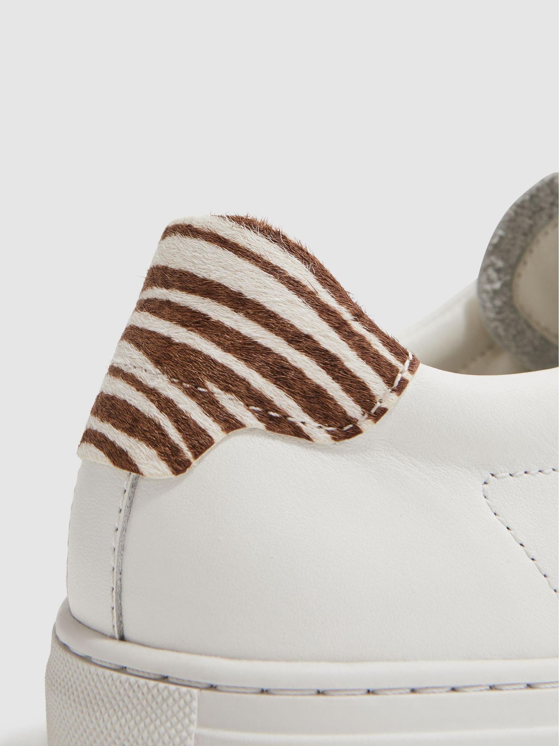 Lace Up Leather Trainers in White/Animal Print - Image 5 of 5