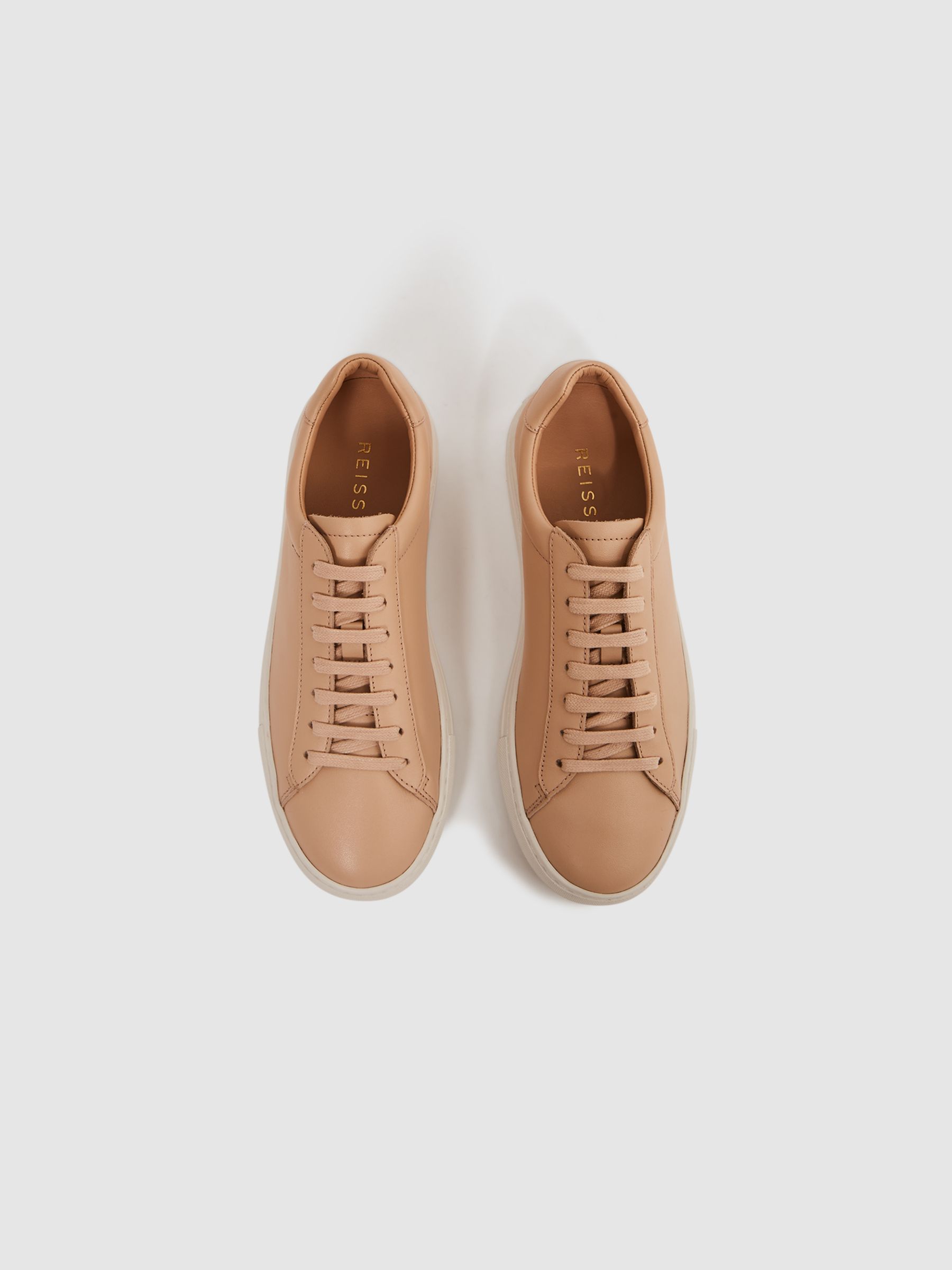Lace Up Leather Trainers in Biscuit - Image 3 of 5