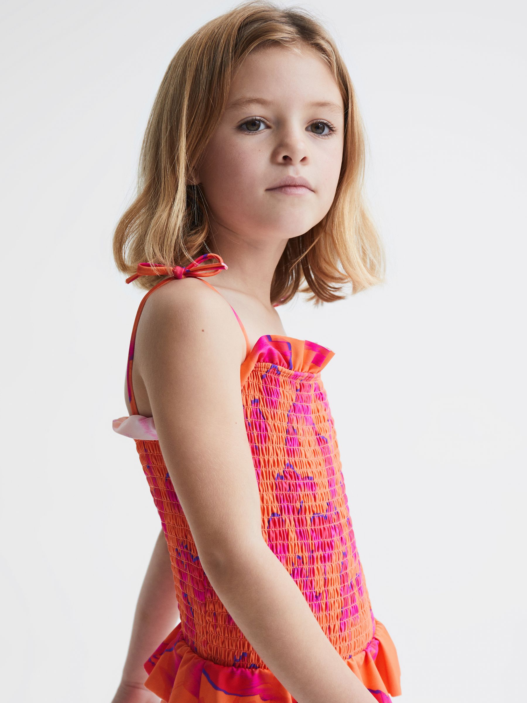 9-12 yrs Floral Swimsuit in Orange Print - Image 3 of 7
