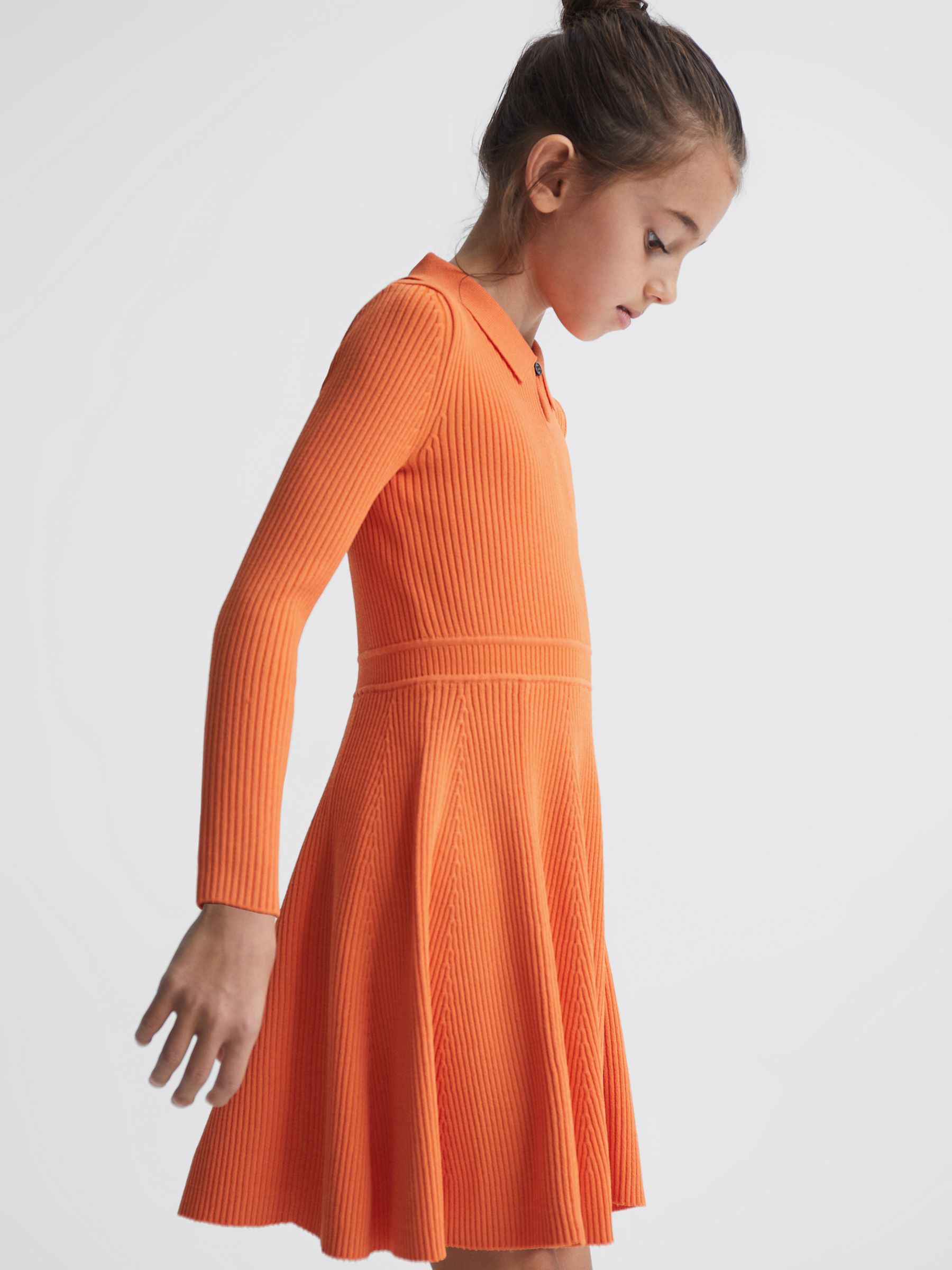 Knitted Fit and Flare Dress in Orange - Image 1 of 7 Knitted Fit and Flare Dress in Orange - Image 1 of 7